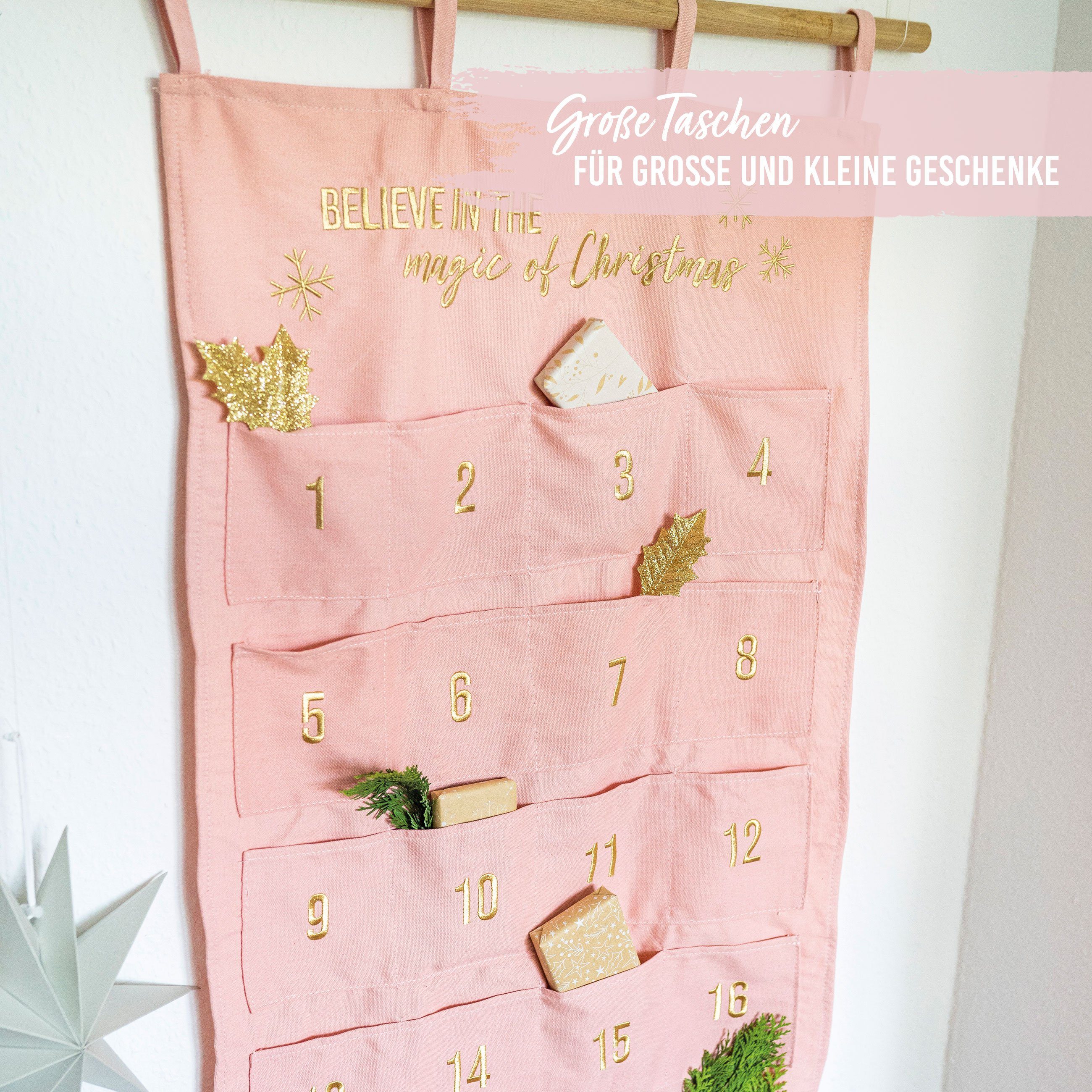PAPIERDRACHEN befüllbarer Adventskalender Adventskalender Wandteppich aus Stoff zum Befüllen-hochwertig bestickt – Bild 5 von 5