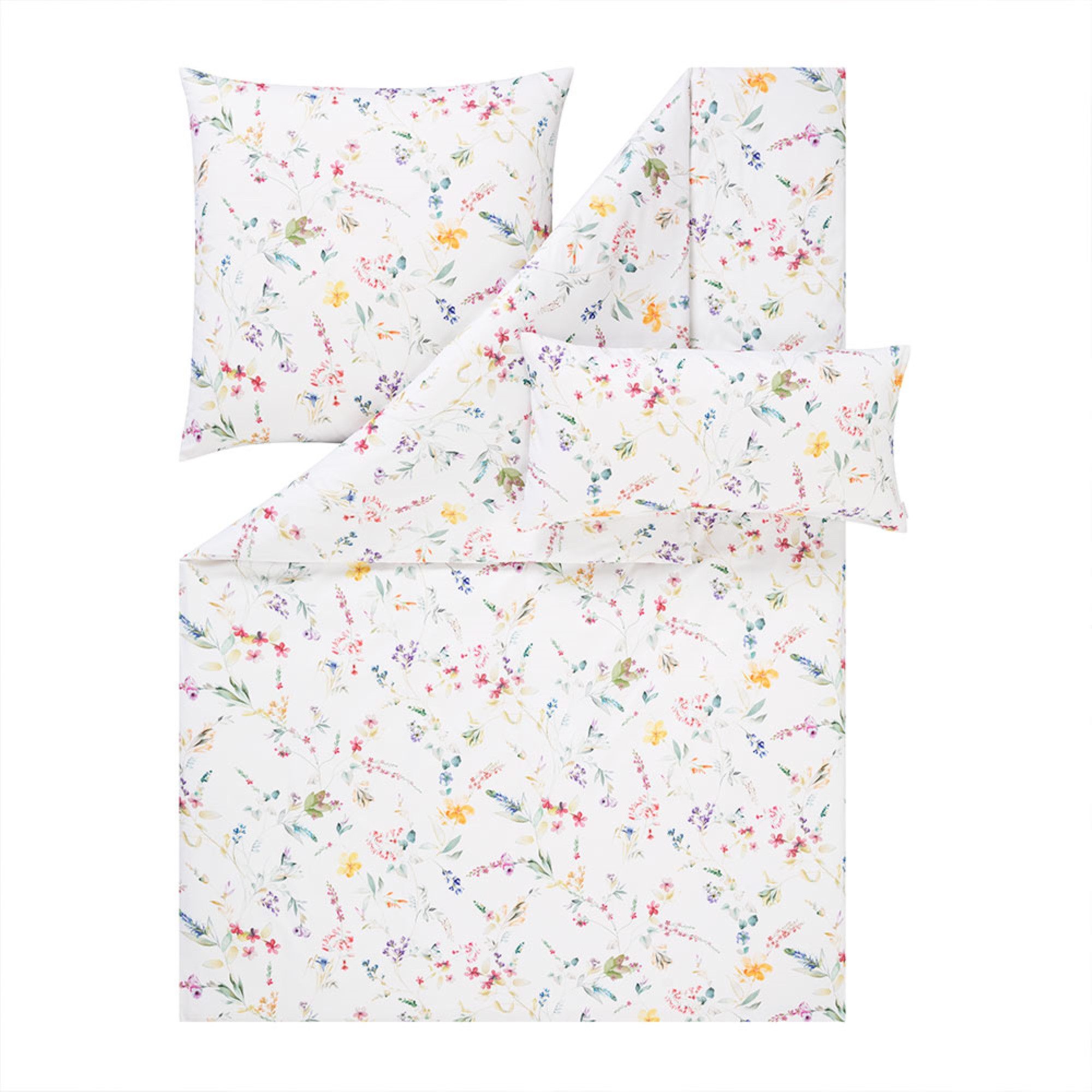 Estella Bettwäsche Estella Mako-Satin Bettwäsche 135x200 Karin Wiesenblumen Blüten weiß, Mako-Satin, 2 teilig, für Sommer und Winter