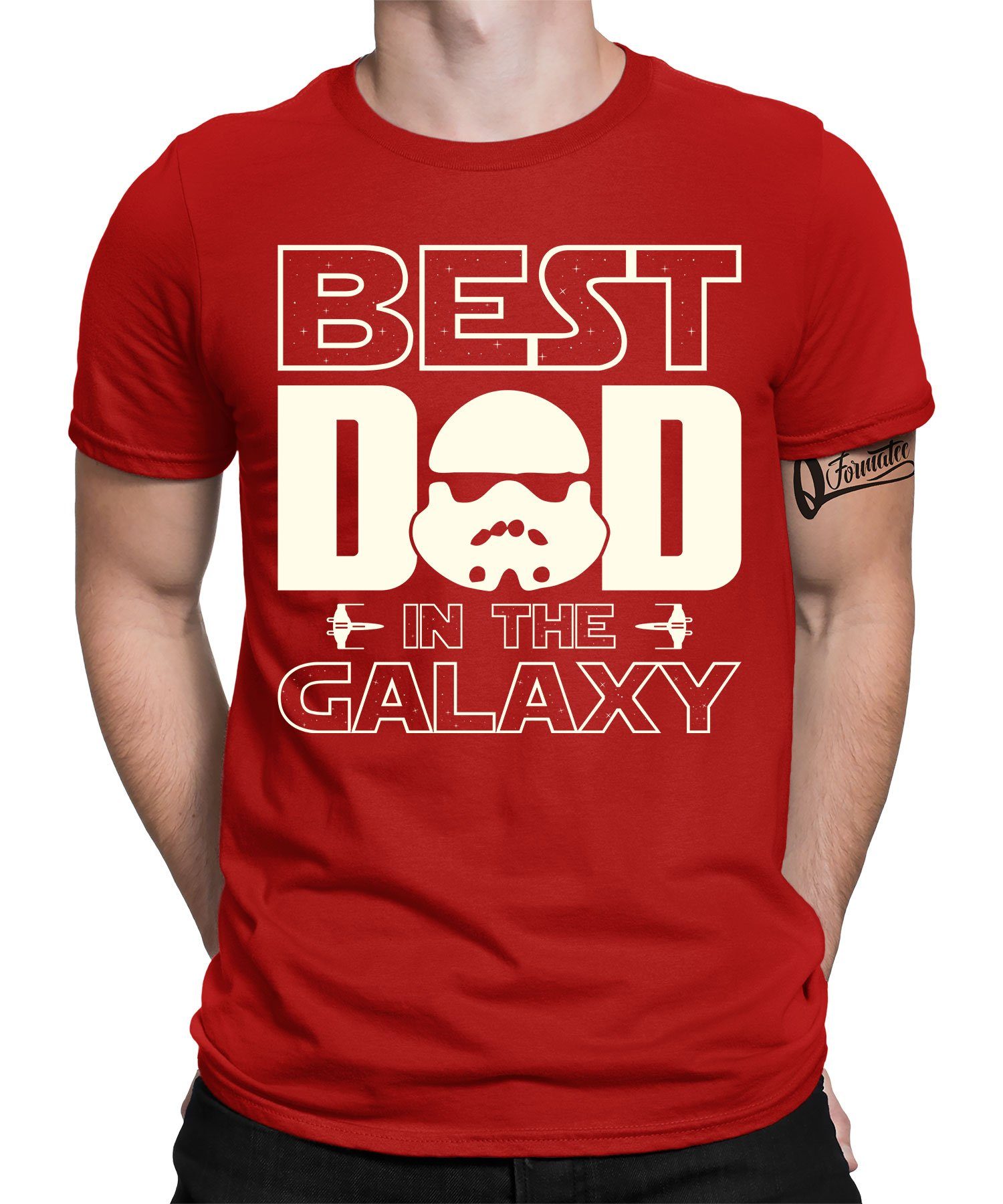 Quattro Formatee Kurzarmshirt Best Dad in the Galaxy - Papa Vatertag Vater Herren T-Shirt (1-tlg) Rot