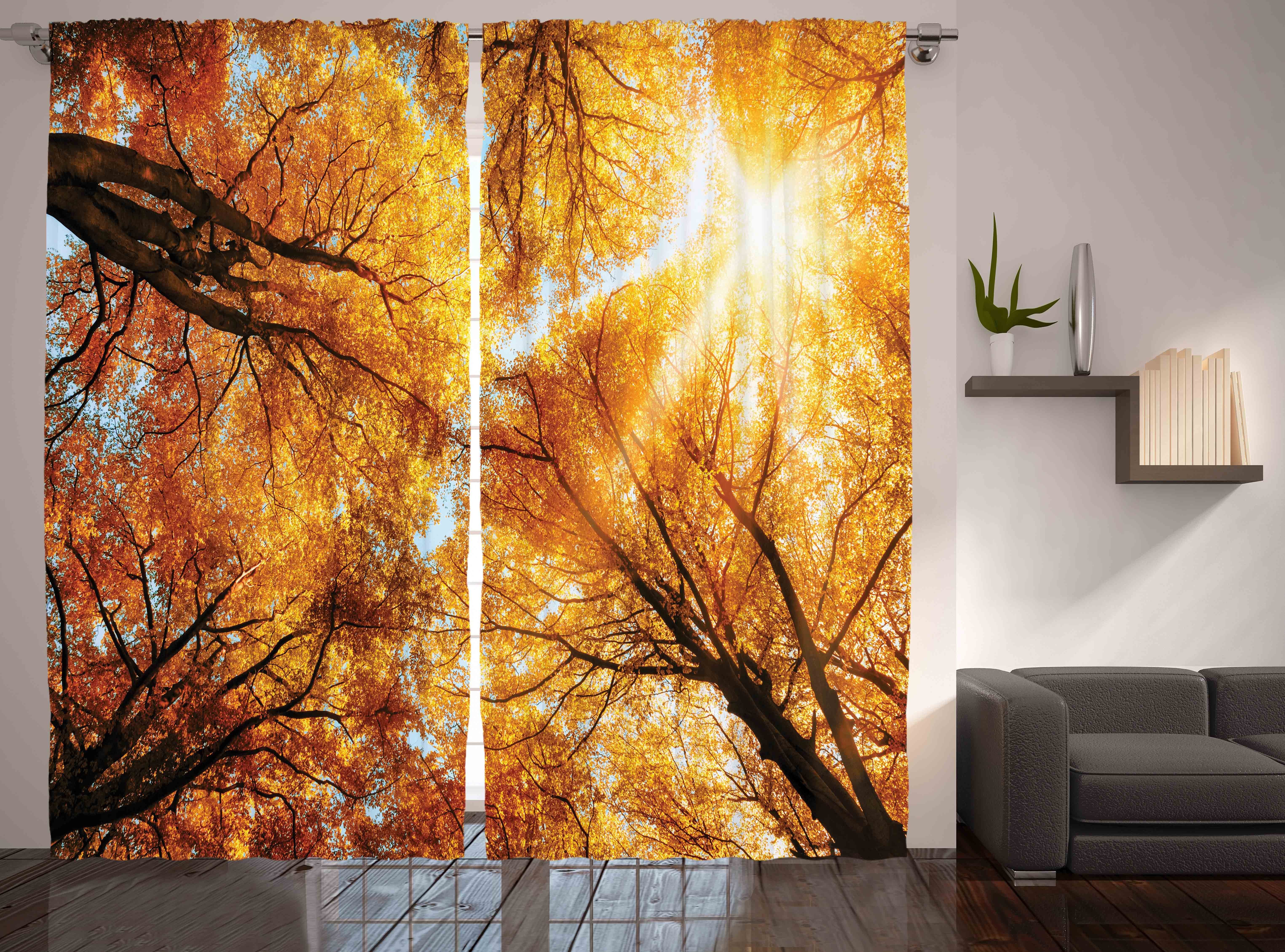 Gardine Schlafzimmer Kräuselband Vorhang mit Schlaufen Autumn Abakuhaus, Sunbeams Haken, und Wald Baum