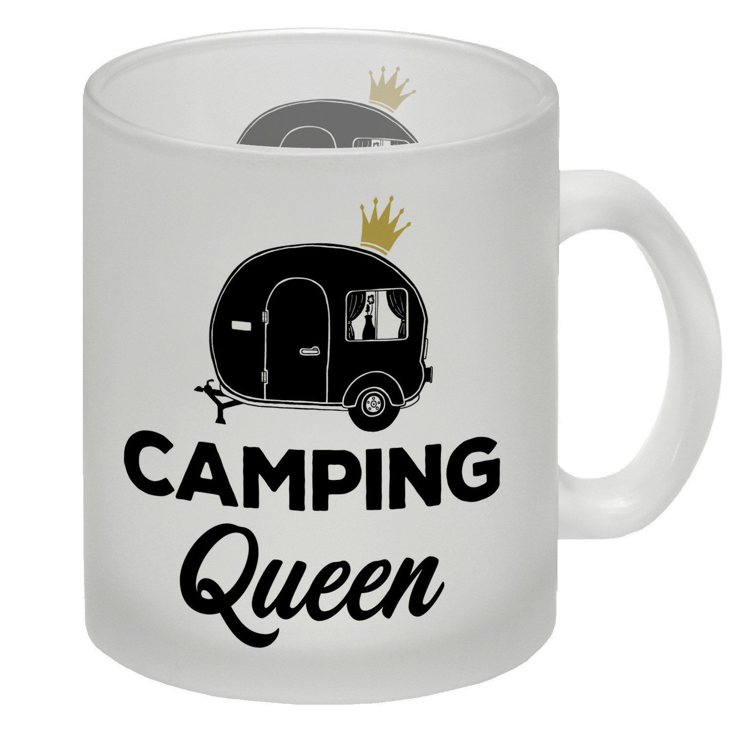 Tasse Camping Queen Glas Tasse mit Wohnwagen Motiv