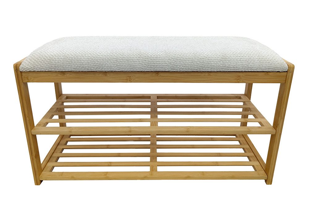 riess-ambiente Schuhbank ZEN-BO 80cm natur/beige - Bambus, FSC, Regal, Sitzbank, viel Stauraum (Einzelartikel, 1-St), Gepolsterte Garderobenbank aus Massivholz - ideal für Eingangsbereich