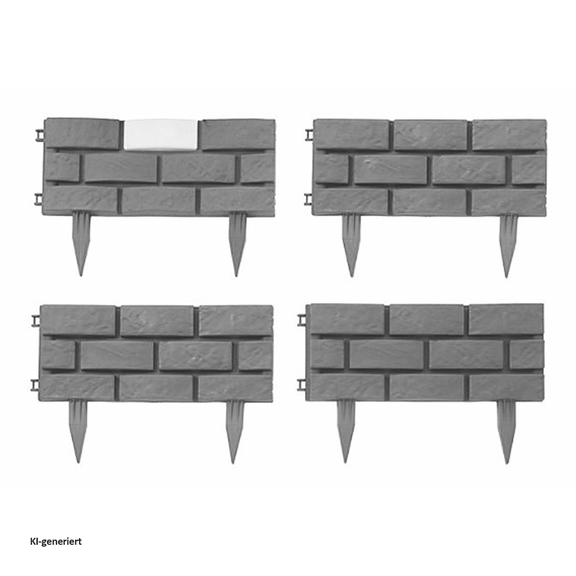 HTI-Living Beetumrandung Beeteinfassung Länge 690 cm Ziegelsteinoptik Grau, LxH: 43.5x29 cm, Set, 16 Module inkl. Solar, Zierzaun Beetumrandung Beetbegrenzung