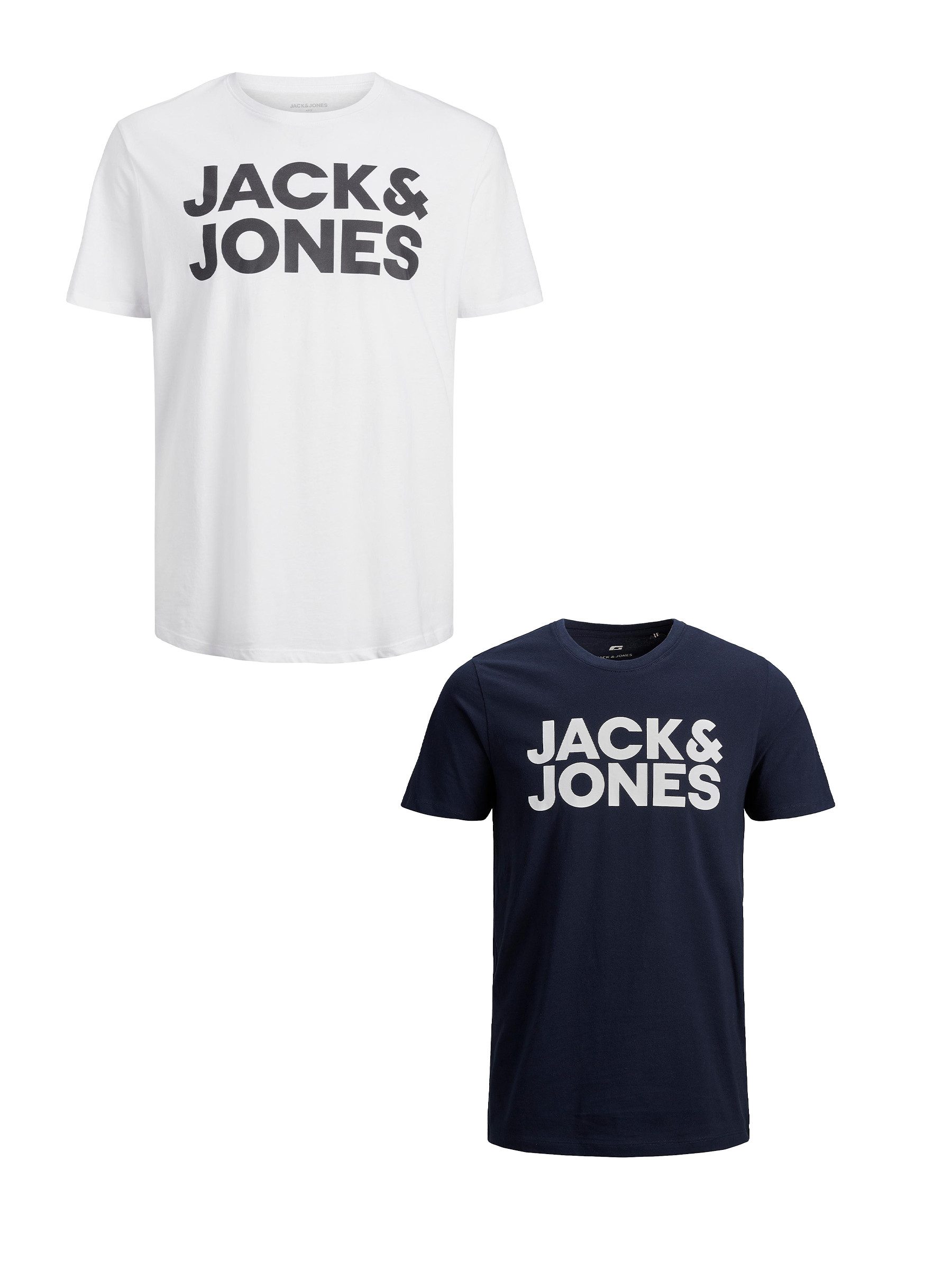 Jack & Jones T-Shirt 2-er SET Plus Size T-Shirt Übergrößen Shirt Logo Print (2-tlg) 4831 in Weiß-Blau