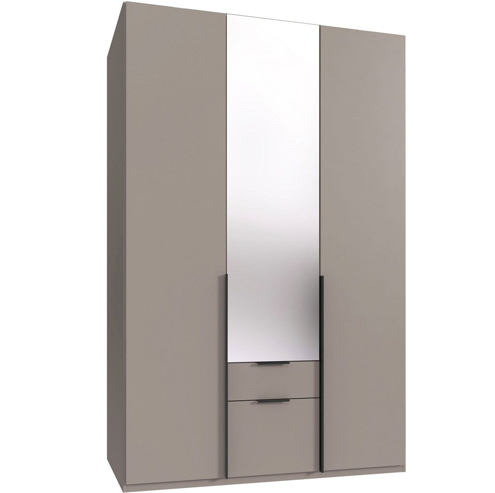 Wimex Drehtürenschrank Mugano (mit 2 Kleiderstangen, 2 Schubladen, 1-St., moderne Optik, Metallgriffe in schwarz) 135x58x208cm / Saharagrau matt
