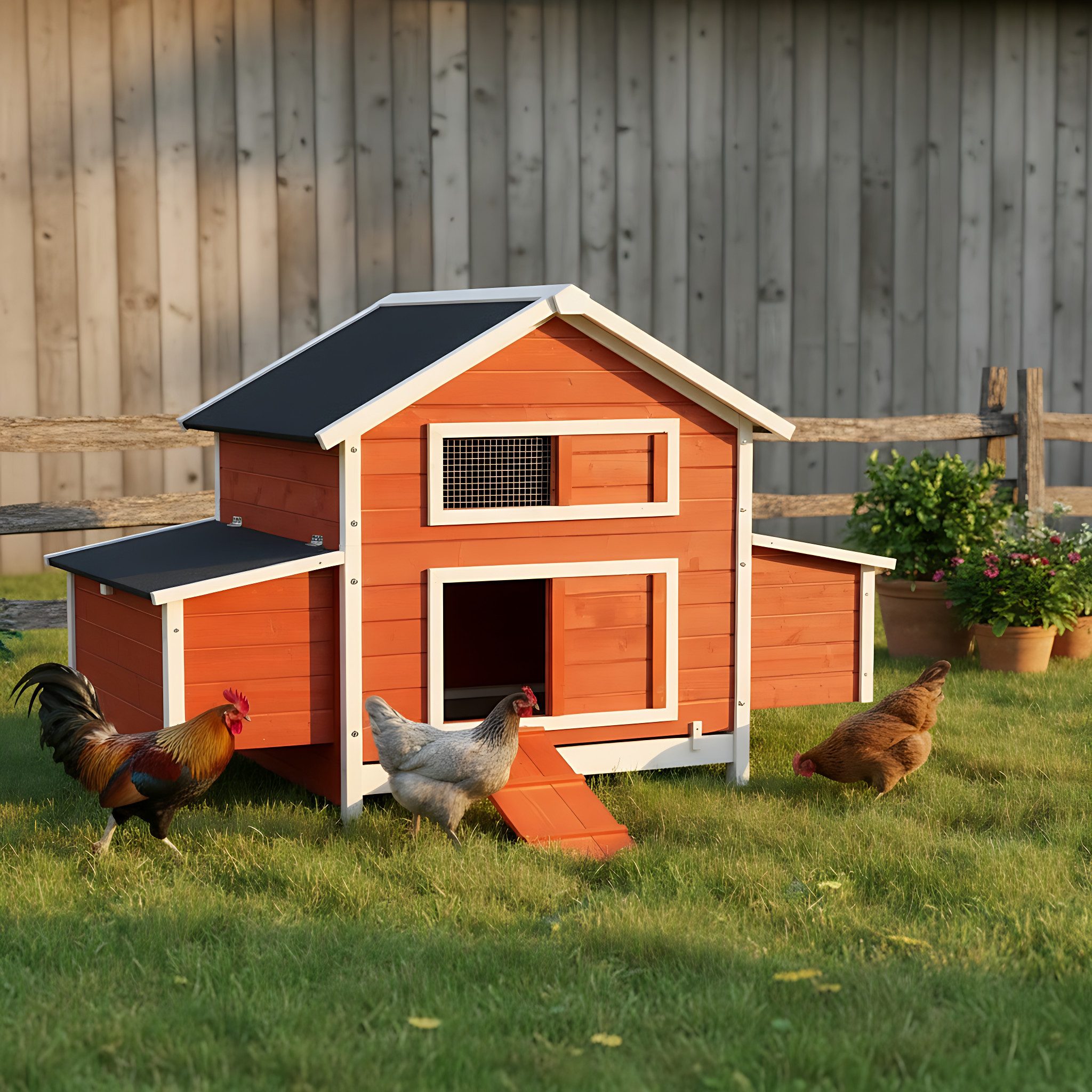 Zooprinz Hühnerstall Betty mit oder ohne Auslauf 301x113x171 cm (BxHxT), Regen- und Sonnendach, Nistkasten mit Klappdeckel