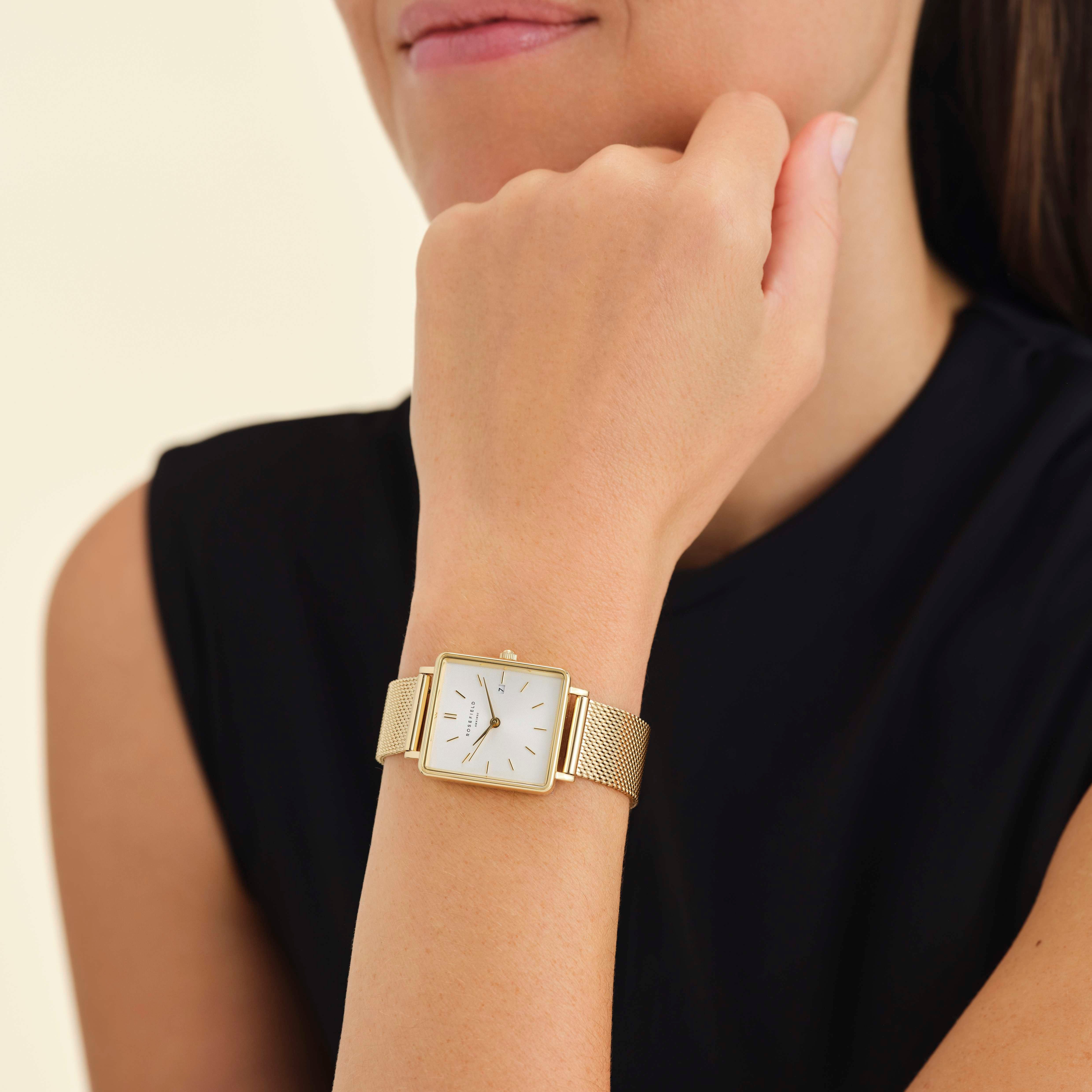 ROSEFIELD Quarzuhr ROSEFIELD Damenuhr Boxy 24mm Goldfarben