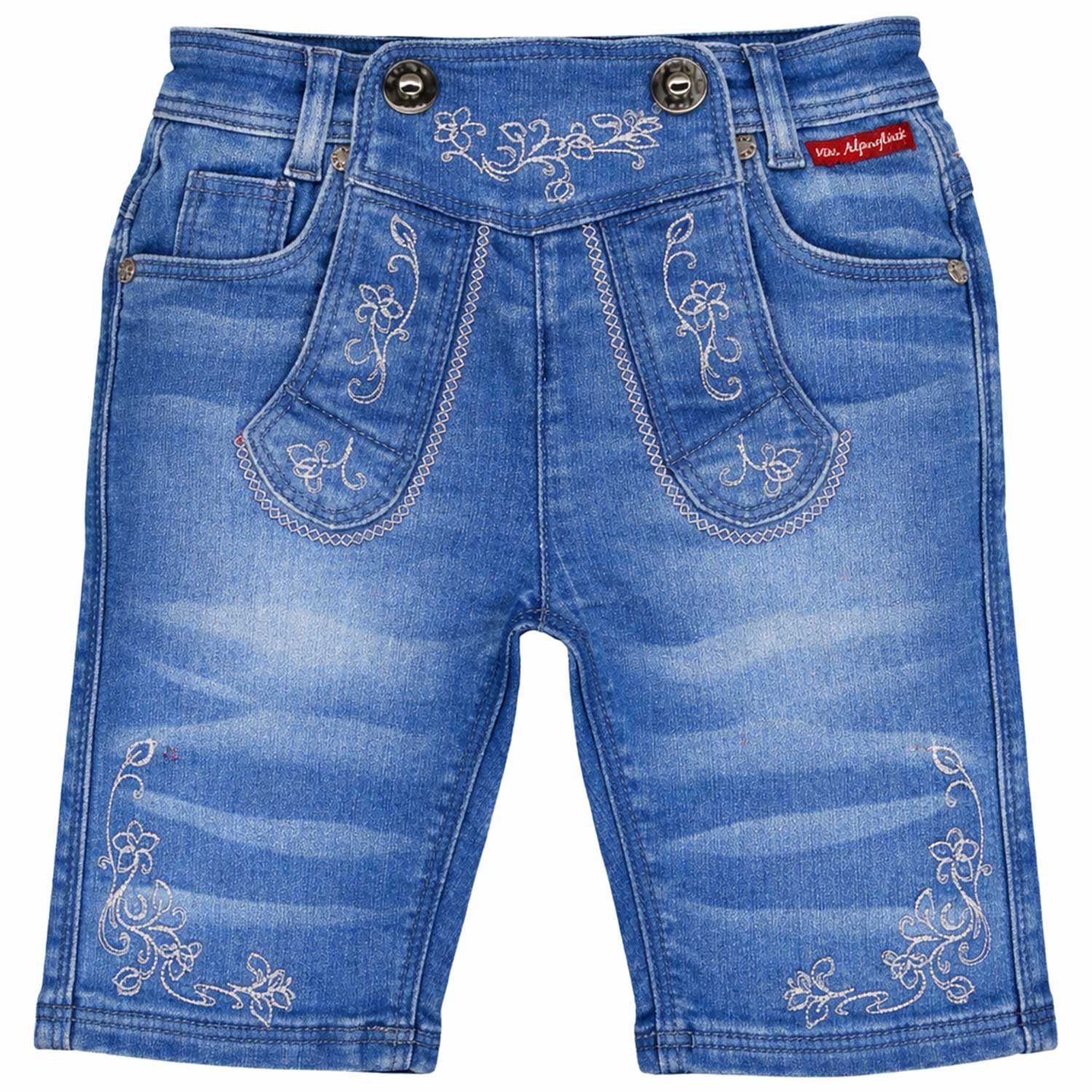 BONDI Trachtenlederhose Mädchen Trachten Jeans Bermuda Hose 26087, Blue D