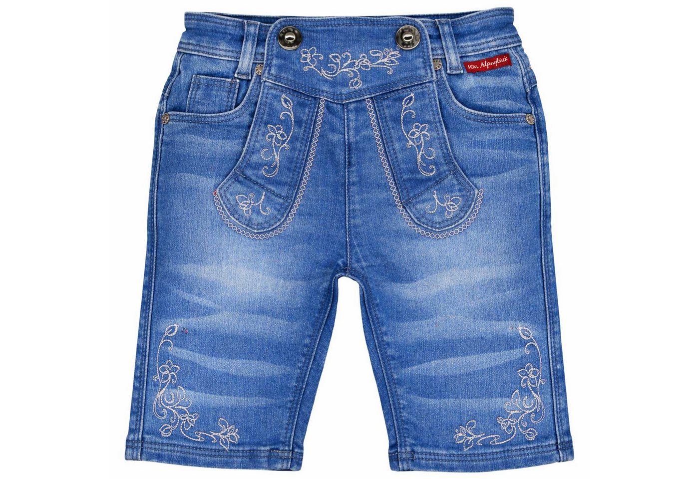 BONDI Trachtenlederhose Mädchen Trachten Jeans Bermuda Hose 26087, Blue D