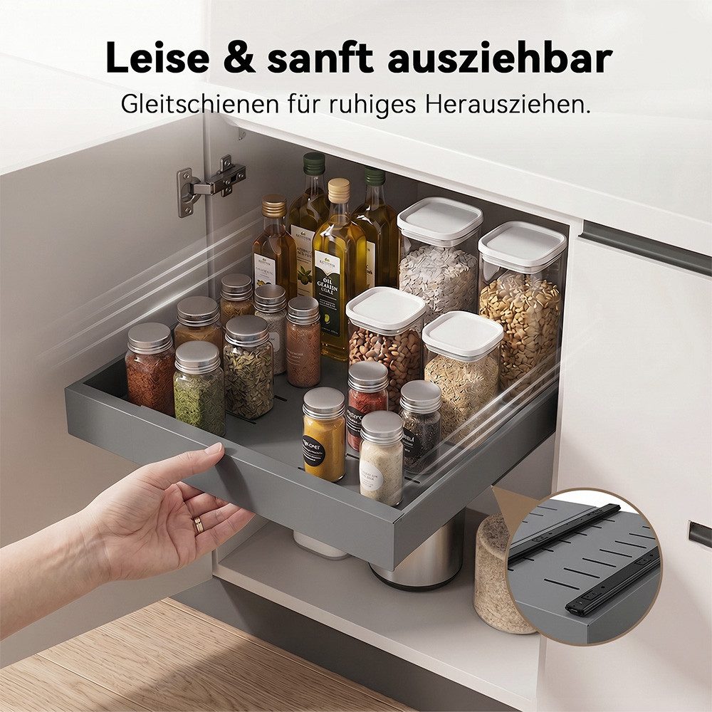 VIVREAL Küchenorganizer-Set Teleskopschublade küche, Besteckkasten für schubladen, ohne Bohren, (1-tlg), Flexibel 32–52 cm, bis 15 kg belastbar, für Küche Speis – Bild 4 von 5