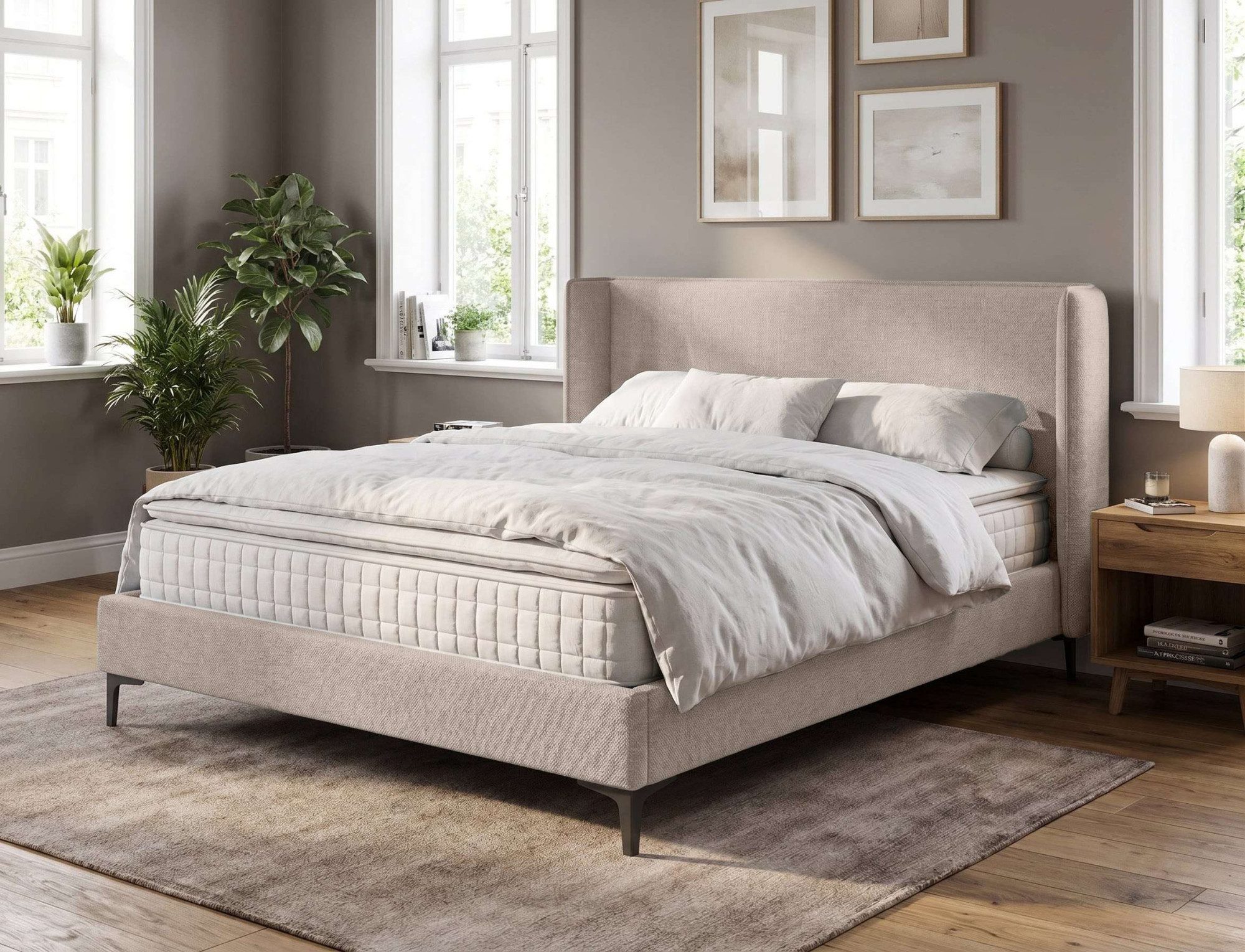 Home affaire Polsterbett LYSEKIL Bettgestell mit Lattenrost, Breite 140/160/180/200cm, Chenille (Belastbarkeit 250 kg), Rahmenbett mit Kopfteil, ohne Matratze und Topper