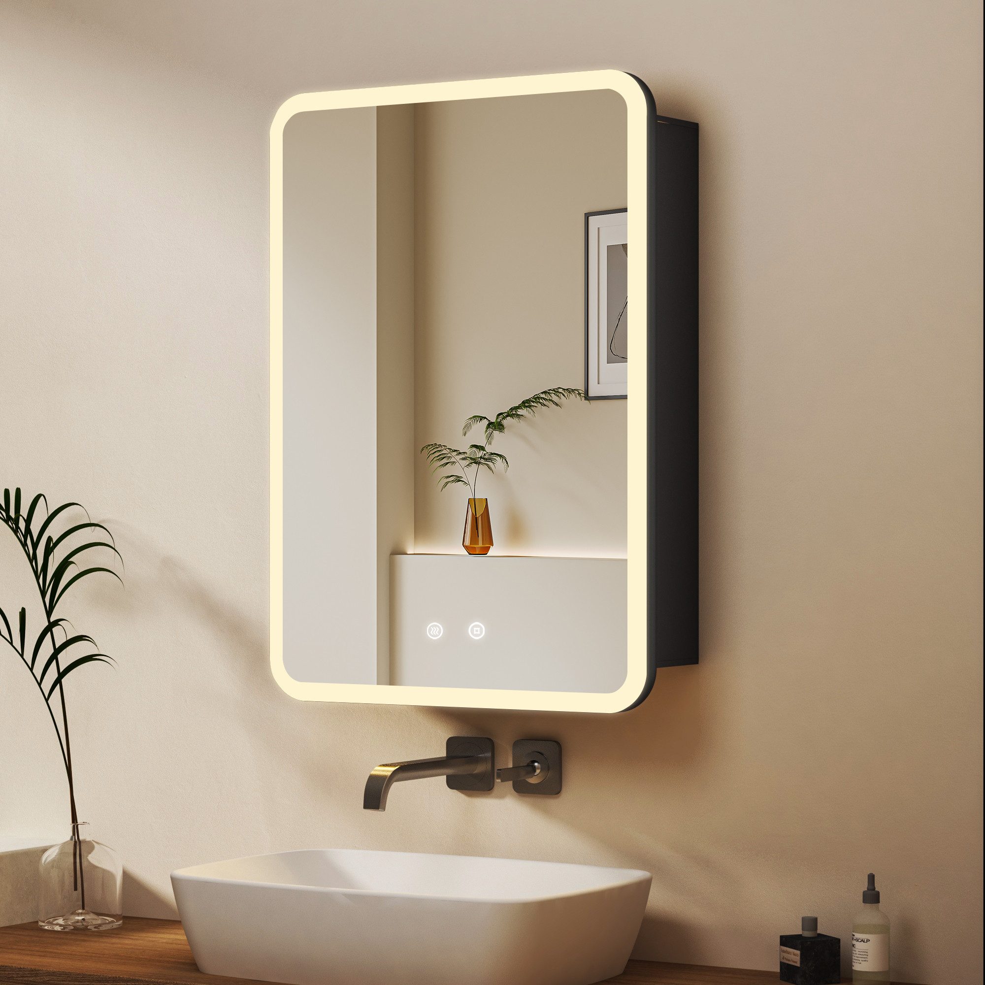 WDWRITTI Badezimmerspiegelschrank mit LED Beleuchtung Spiegelschrank Schwar günstig online kaufen