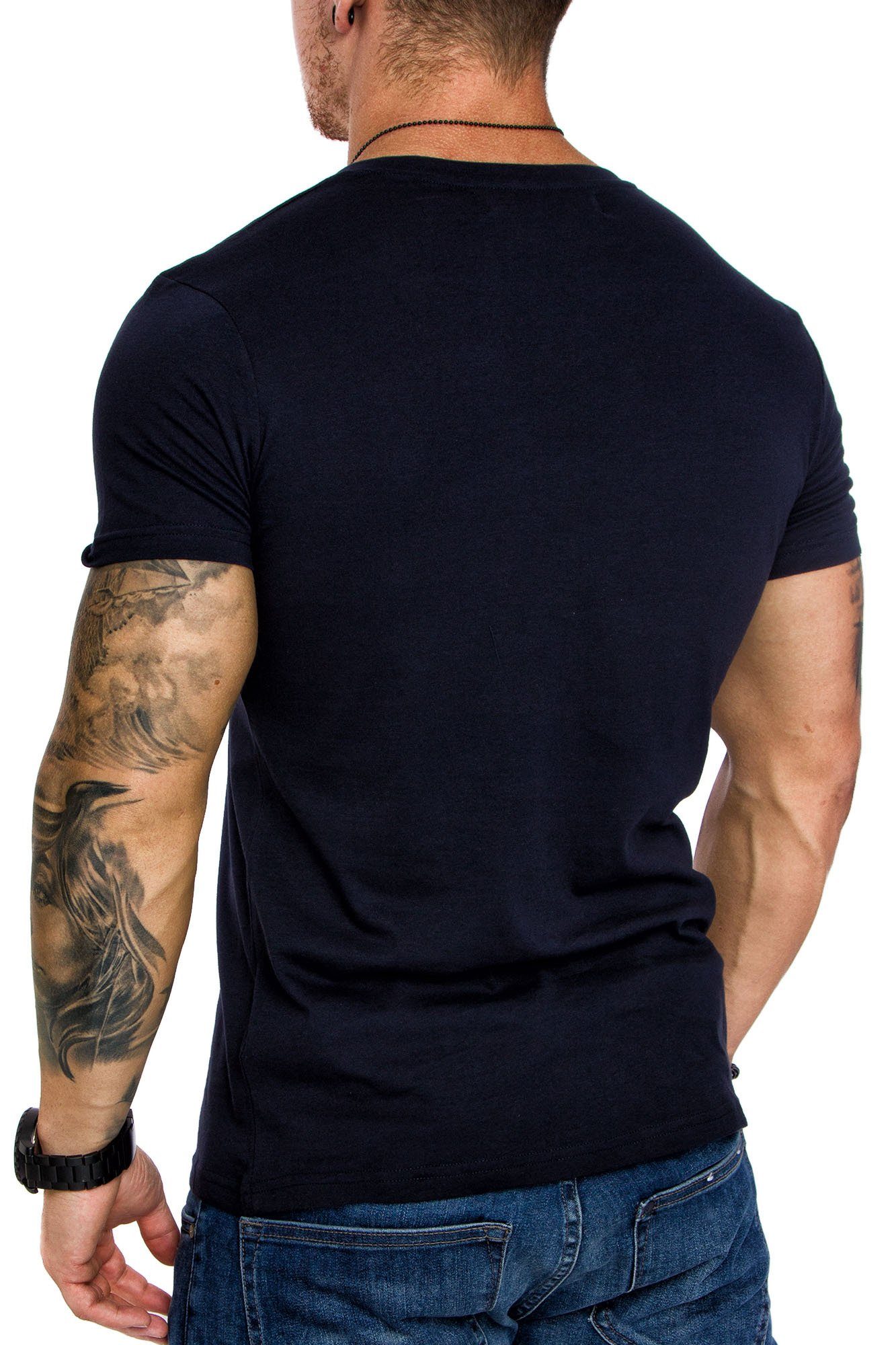 Shirt Einfarbig EUGENE Navyblau V-Ausschnitt mit Herren Basic T-Shirt V-Ausschnitt V-Neck T-Shirt Basic Vintage Amaci&Sons