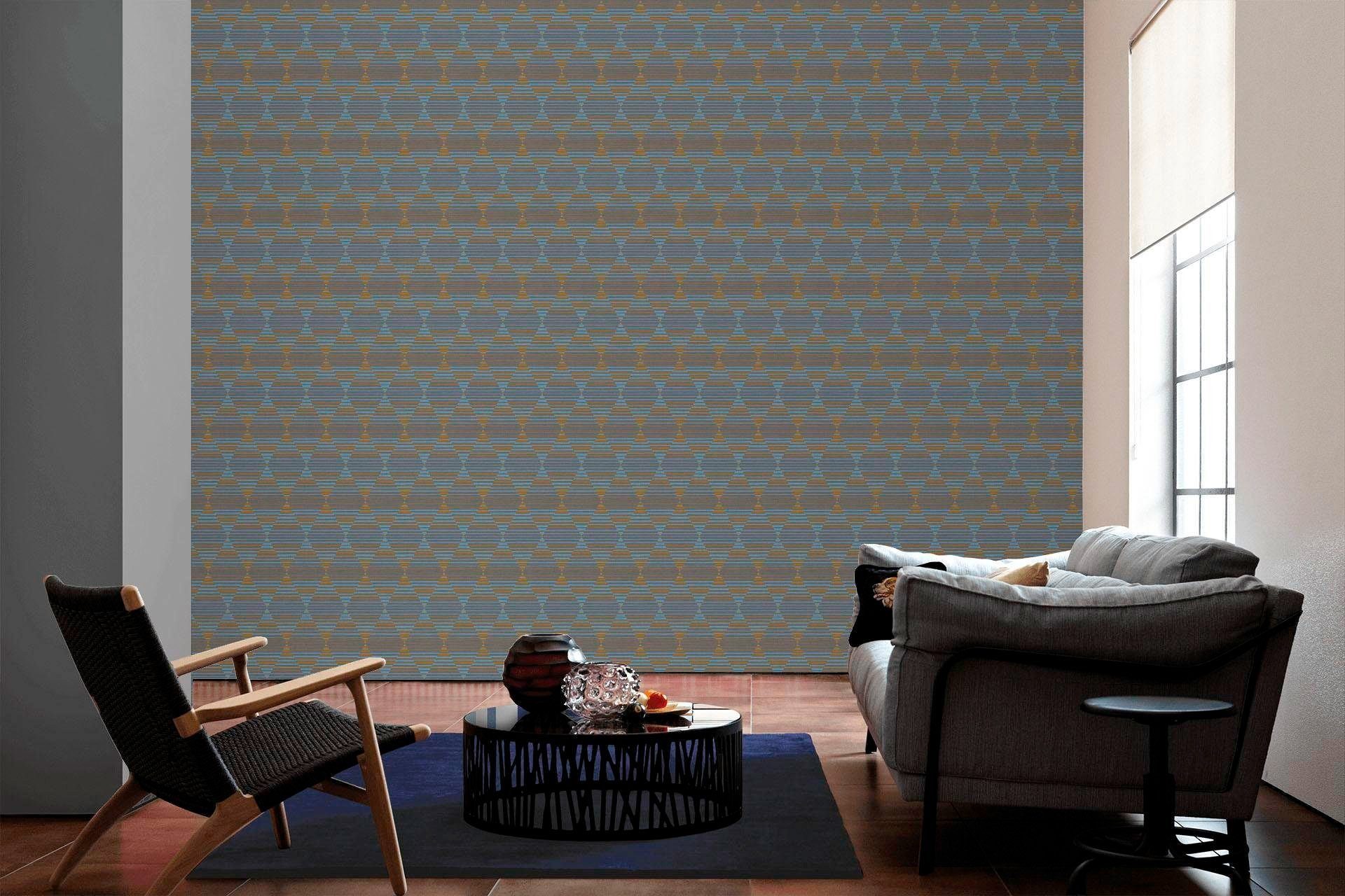 Vliestapete geometrisch, dunkelgrau/blau/gelb Linen walls A.S. living Création Style, grafisch