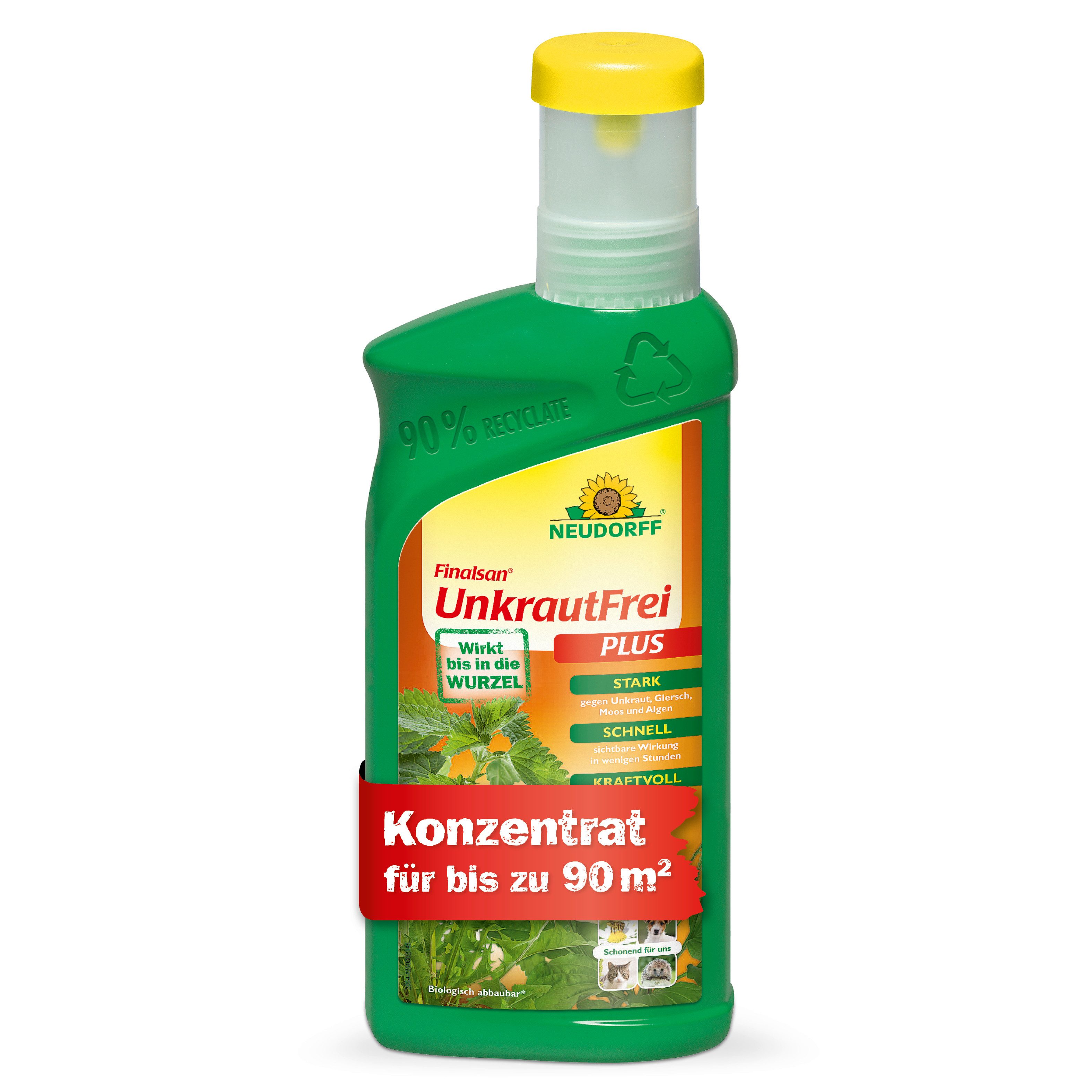 Neudorff Unkrautbekämpfungsmittel Finalsan UnkrautFrei Plus für 90 m², 500 ml, 1 St., 2-fach-Wirksystem gegen Unkräuter Gräser Moose & Algen, 500 ml Konzentrat für bis zu 90 m², Glyphosatfreies Unkrautvernichter-Konzentrat mit 2-fach-Wirksystem