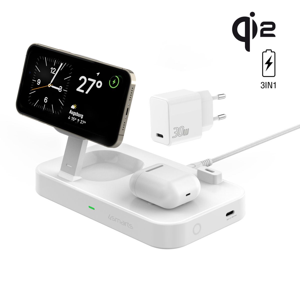 4smarts 4smarts Qi2 Ladestation Trident weiß Akku-Ladestation