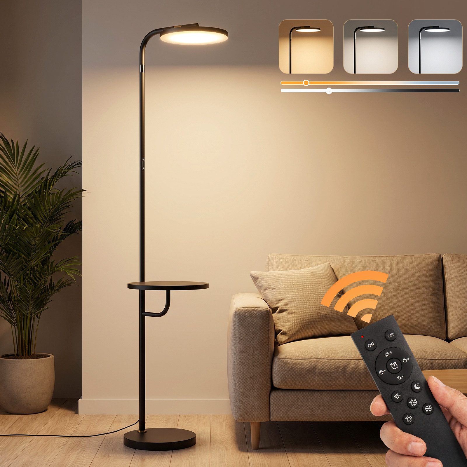 Nettlife LED Stehlampe Schwarz 30W dimmbar 174cm hoch Fernbedienung Tischschalter, LED fest integriert, 2331lm ideal für Wohnzimmer Schlafzimmer Leseecke