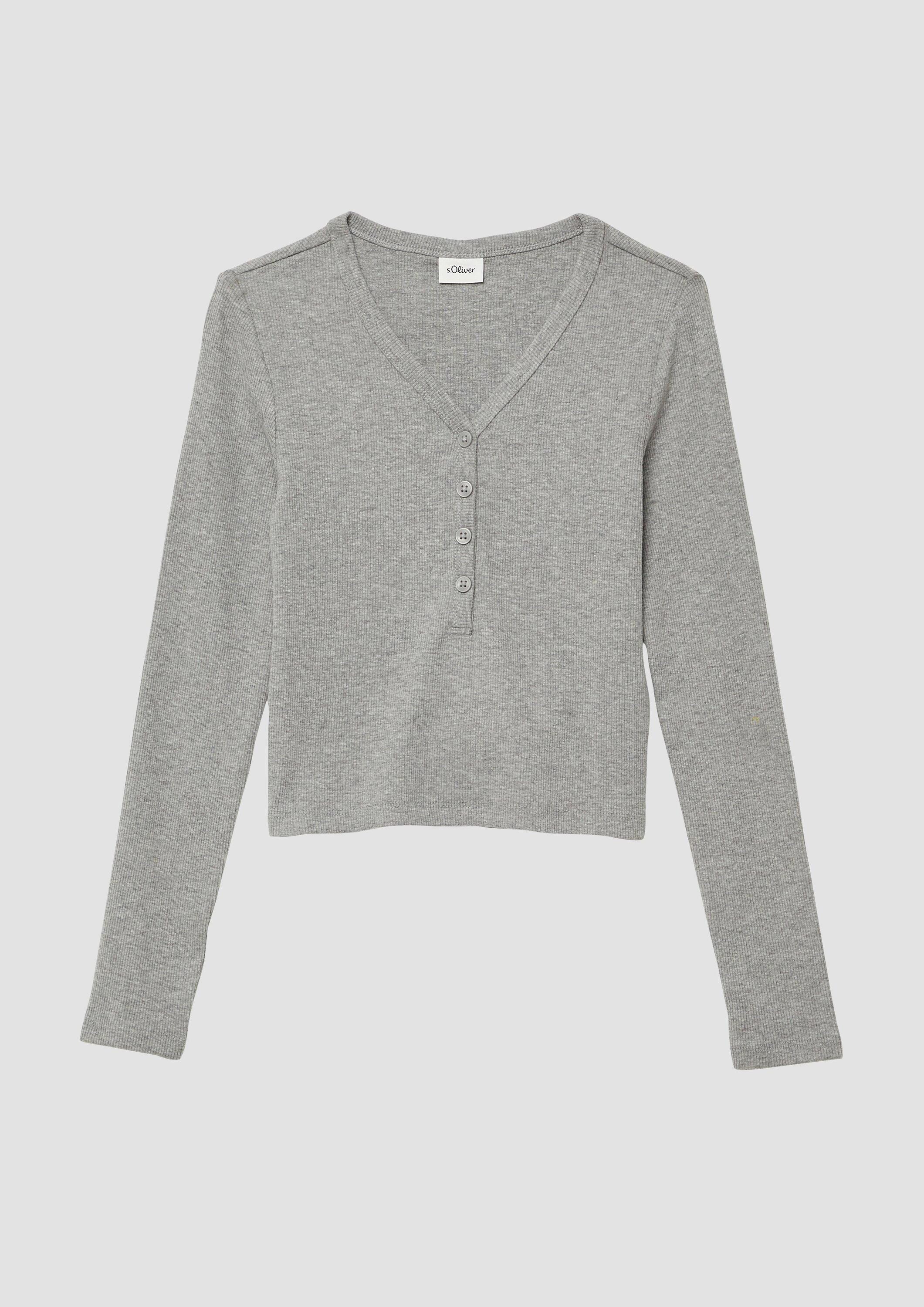 s.Oliver Langarmshirt T-Shirt Verkürztes Rippshirt mit Knopfleiste