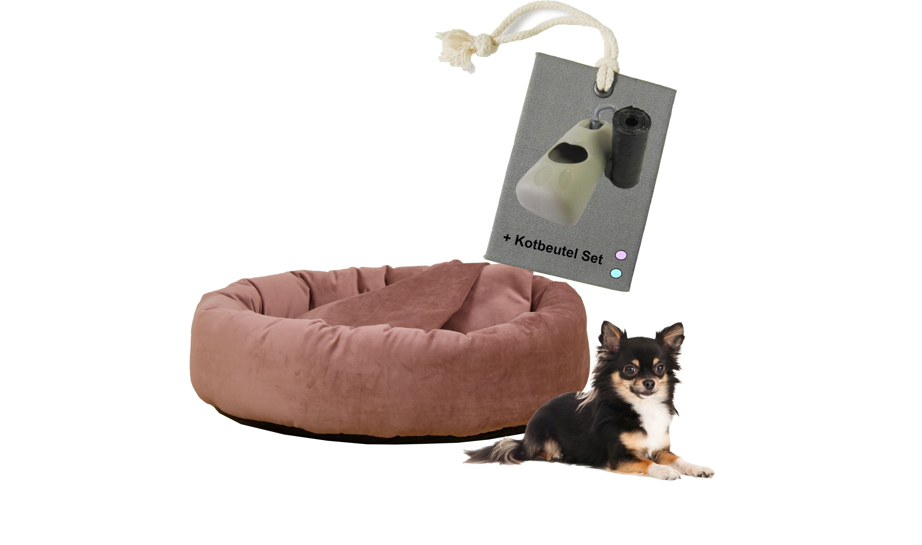 Rohrschneider Tierkissen Hundekissen 2 in 1 Kuschelhöhle Denver Samt, inkl. Hundekotbeutelset