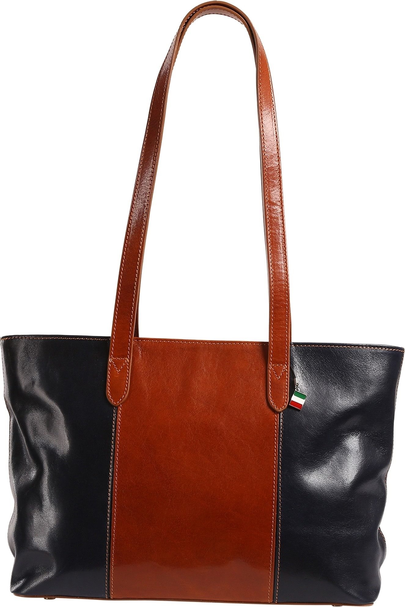 FLORENCE Schultertasche Florence Damen Schultertasche Leder (Schultertasche), Damen Schultertasche Leder, dunkelblau, braun ca. 42cm x ca. 26cm hoch