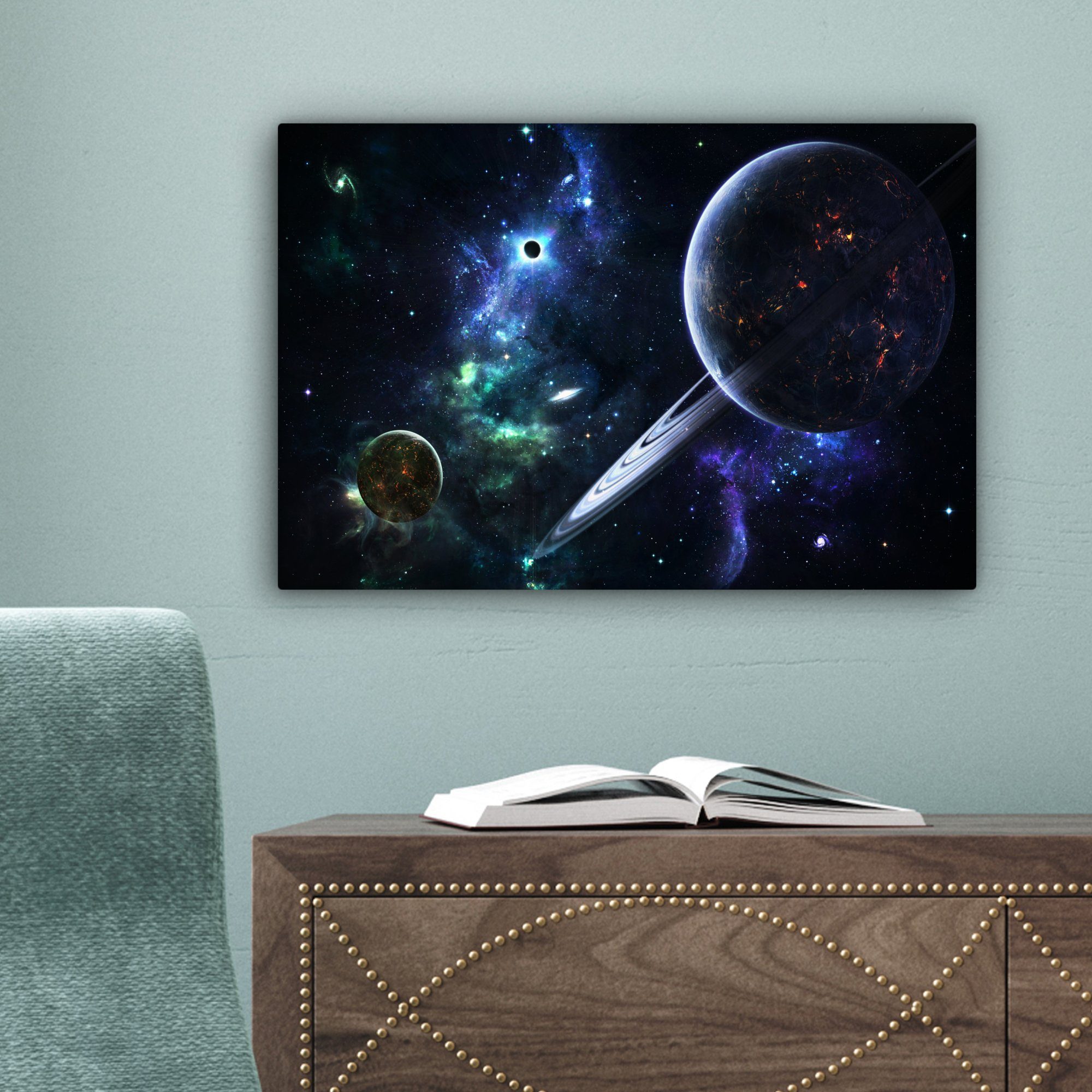 30x20 - Galaxie, Aufhängefertig, cm (1 Planeten Leinwandbilder, OneMillionCanvasses® Wandbild Sterne Leinwandbild St), Wanddeko, -