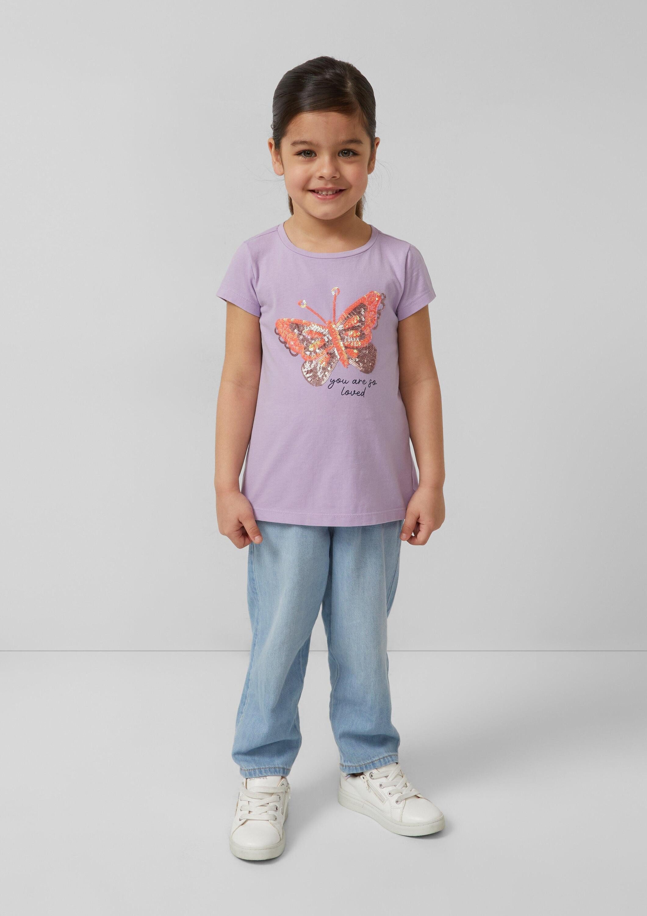 s.Oliver Kurzarmshirt T-Shirt T-Shirt mit Pailletten-Artwork im A-Shape