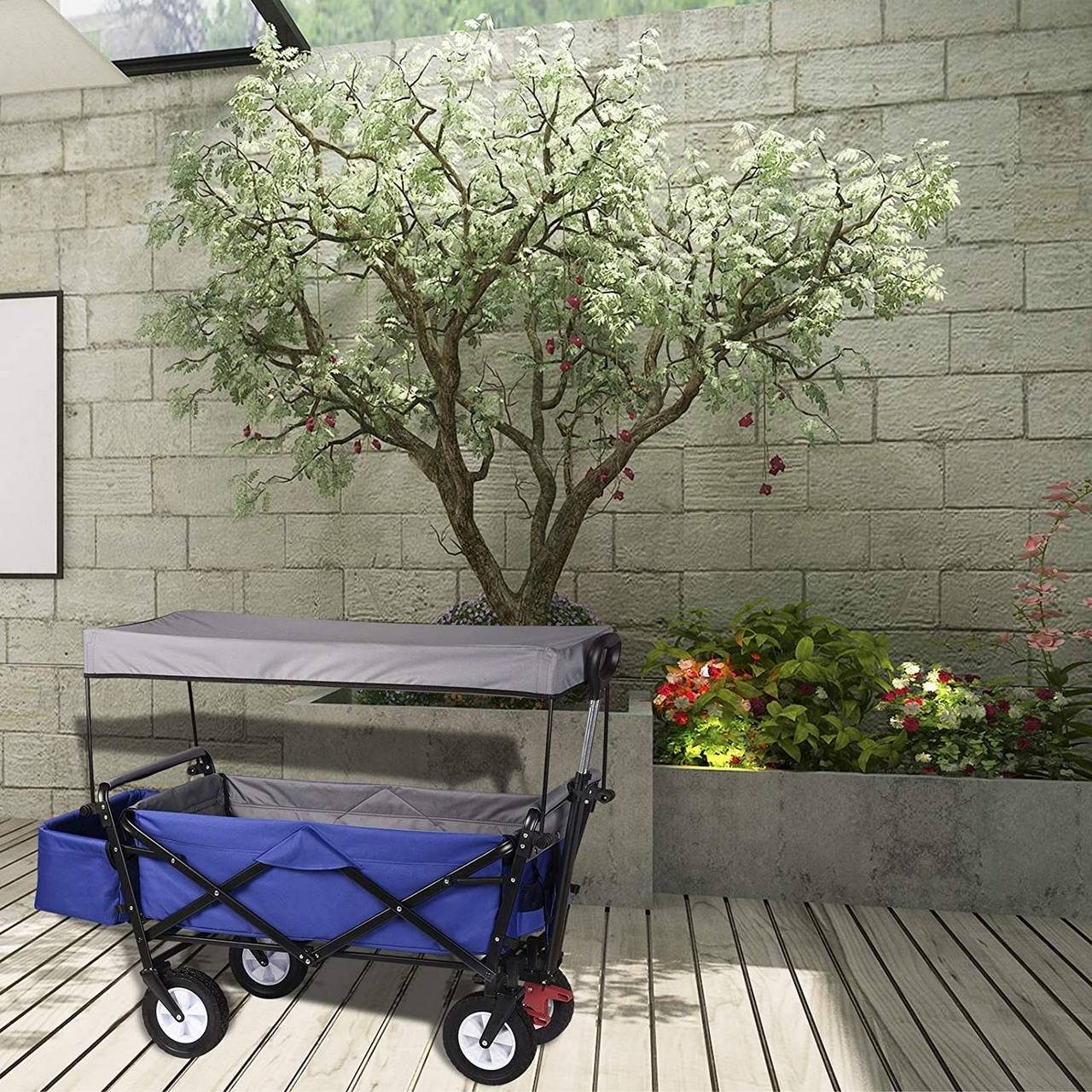 Woltu Bollerwagen, Bollerwagen faltbar mit Dach Rollen mit Bremse