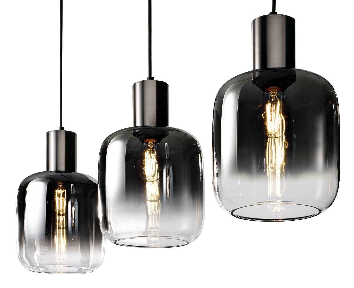 casa NOVA Pendelleuchte SVENJA, 3-flammig, Schwarz, Metall, Rauchglas, ohne günstig online kaufen