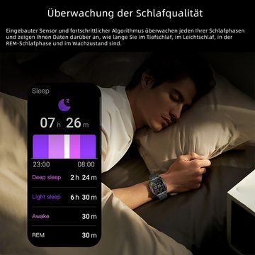 Mia&Coco Smartwatch (5 cm/1,96 Zoll) Taktische Outdoor Herren, 100+Sportmodi, mit Sperrbildschirm, lange Akkulaufzeit, Wettervorhersage, Wecker