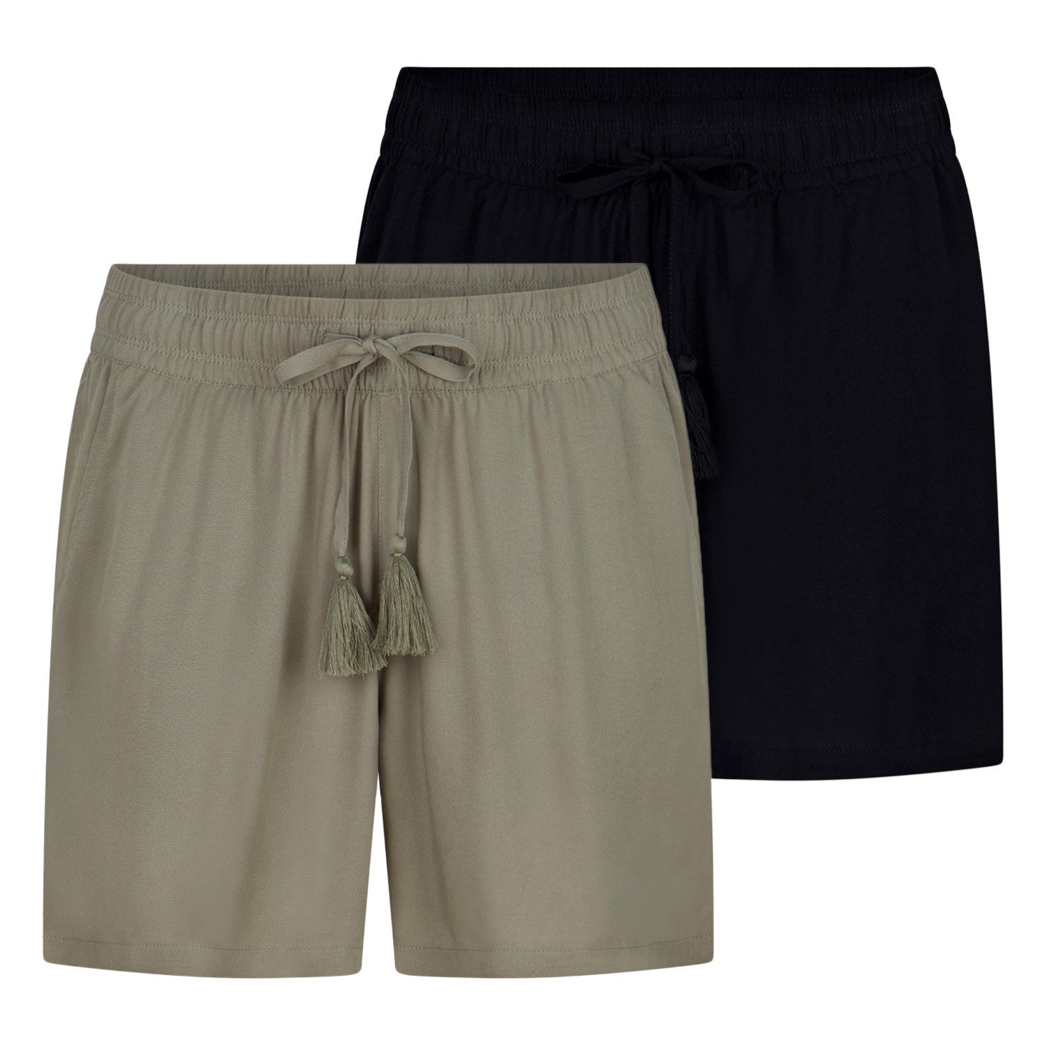 DENIMFY Bermudas Damen Shorts DFLia 2er Pack Regular Fit kurze Stoffhose mit Kordelzug aus 100% Viskose