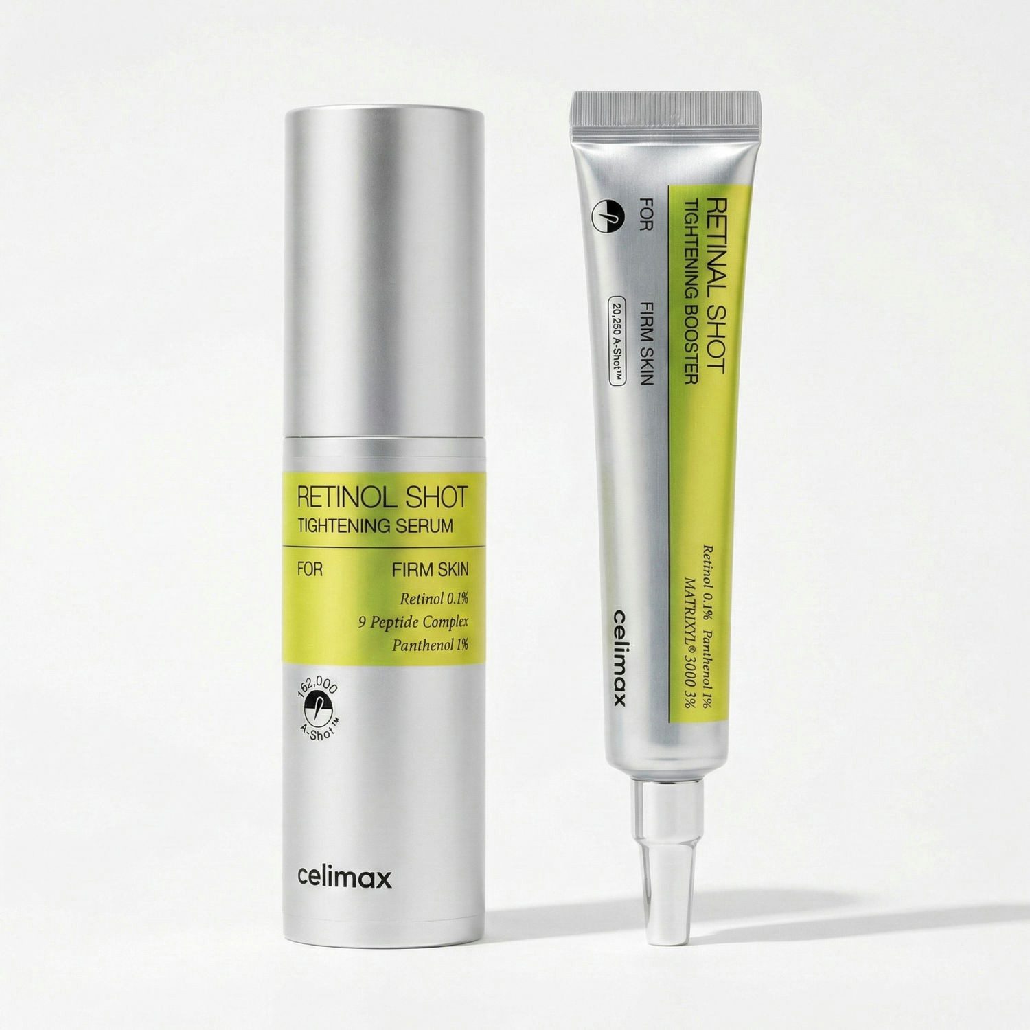 celimax Gesichtsserum Vita-A Retinol & Retinal Tightening Duo – Retinol Shot Tightening Serum 30 ml + Retinal Booster 15 ml – Vitamin A 2-Step Routine, gegen Falten, vergrößerte Poren & Elastizitätsverlust