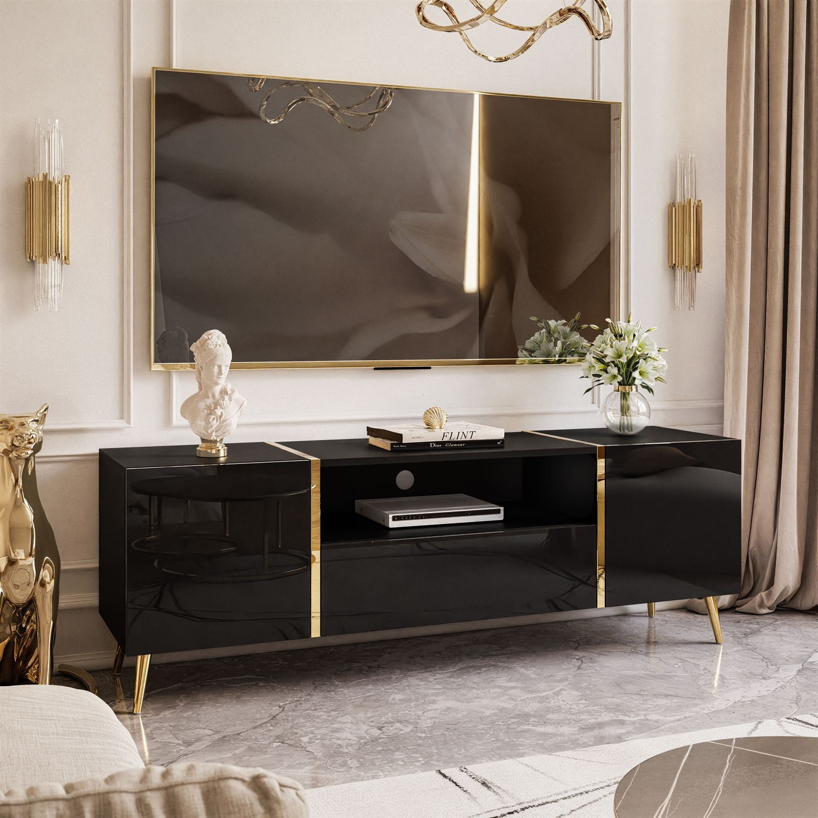 yourhouse24 Lowboard TV ONYX goldenen Beinen günstig online kaufen