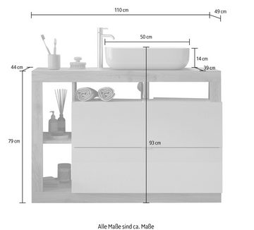 welltime Waschtisch Hamburg, 2 Schubkästen, Breite 110 cm, Soft-Close, inkl. Keramik-Aufsatzbecken