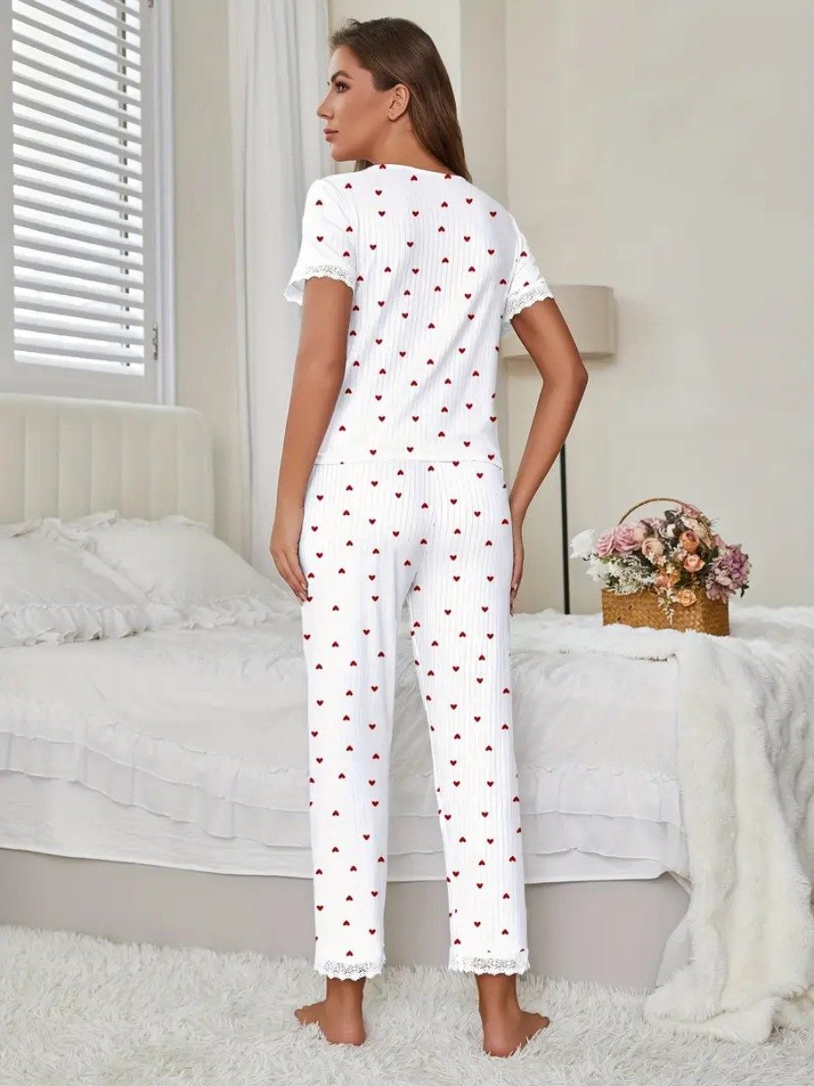 Elegant Love Pyjama Loungewear-Set mit Blumenmuster – bequemer Damen-Schlaf günstig online kaufen