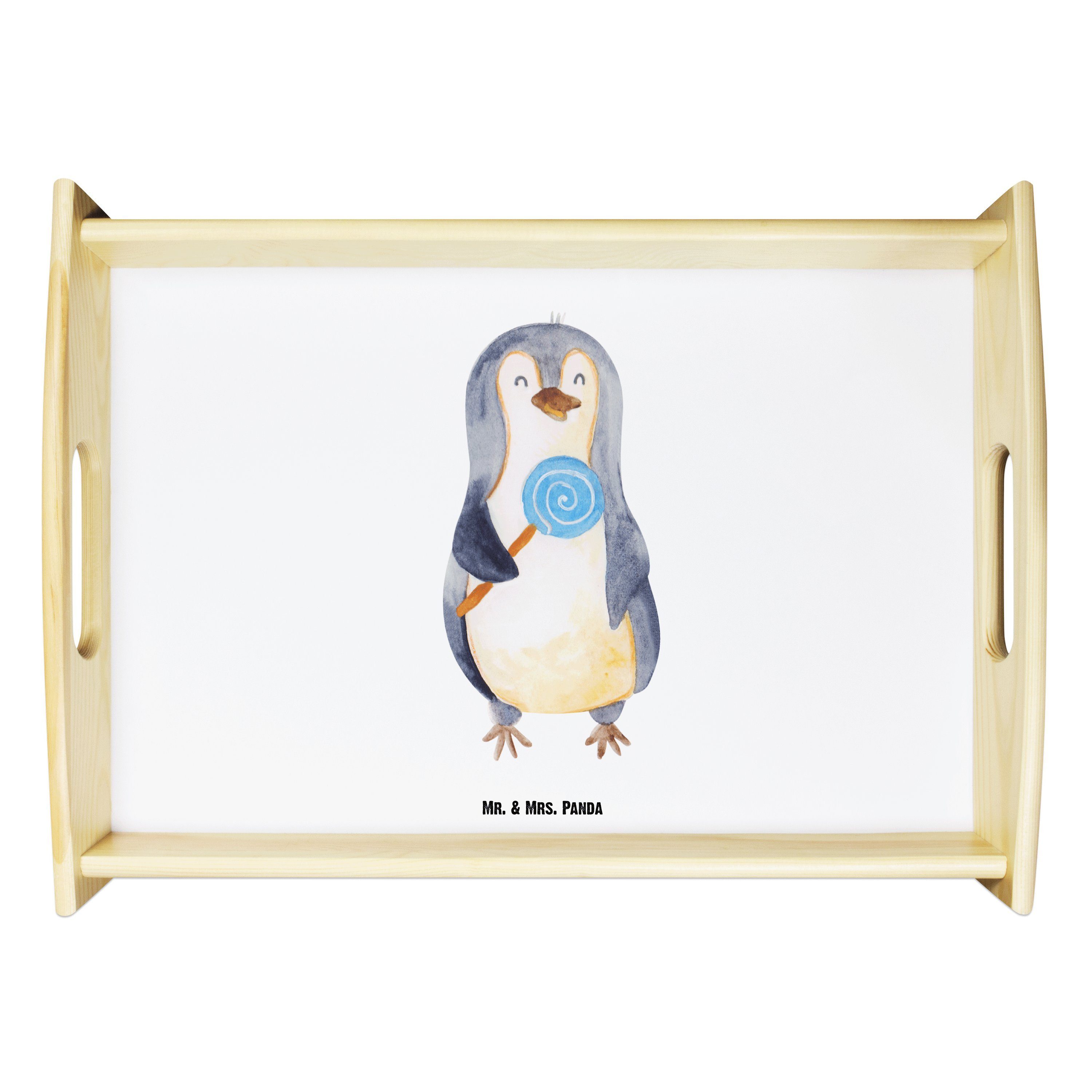 Mr. & Mrs. Panda Tablett Pinguin Lolli - Weiß - Geschenk, Blödsinn, Ganove, Spruch, Tablett, F, Echtholz lasiert, (1-tlg)