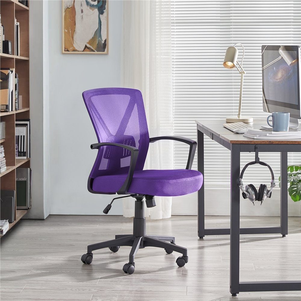 Yaheetech Schreibtischstuhl, Bürostuhl lila mit höhenverstellbar Wippfunktion