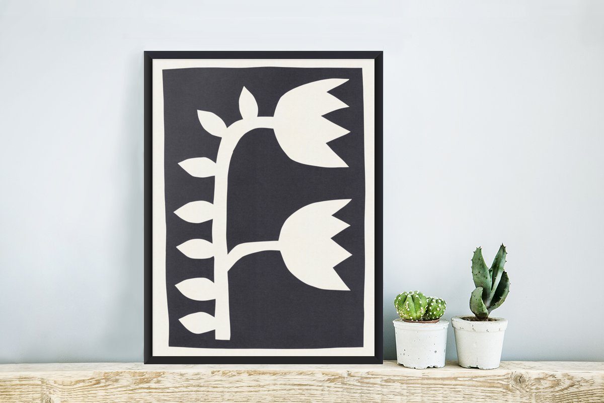 Tulpen Rahmen, - MuchoWow Gerahmtes Kunstdruck, Bilderrahmen - Blumen Weiß, mit Poster, Schwarz St), Schwarzem Poster - (1