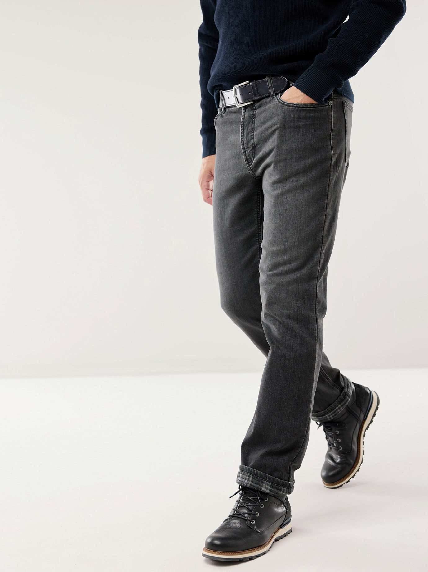 Walbusch 5-Pocket-Jeans Herren Thermojeans Five Pocket 2.0 Regular Fit wärmend gefüttert Flanellfutter, flexibler Bund, elastisch – pflegeleichte Thermojeans