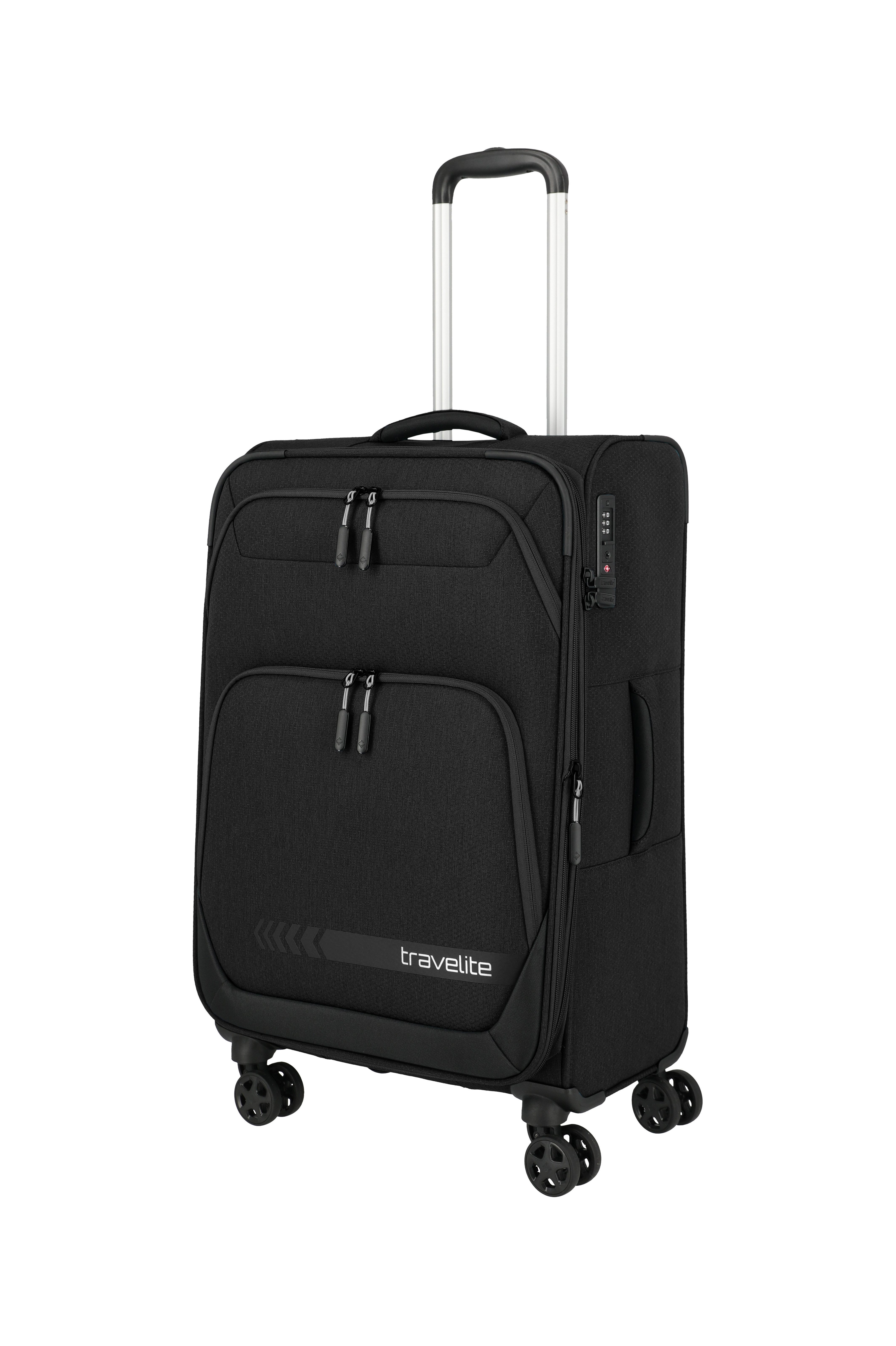 travelite Trolley KICK OFF Reisekoffer, 4 Rollen, 4 Doppelrollen, Außentaschen und Packgurte – leicht und robust