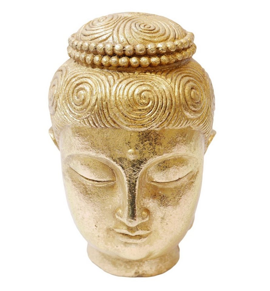 B&S Dekofigur Buddhakopf goldfarben matt Keramik H 31 cm, Dekofigur  Buddhakopf Statue gold H 31 cm