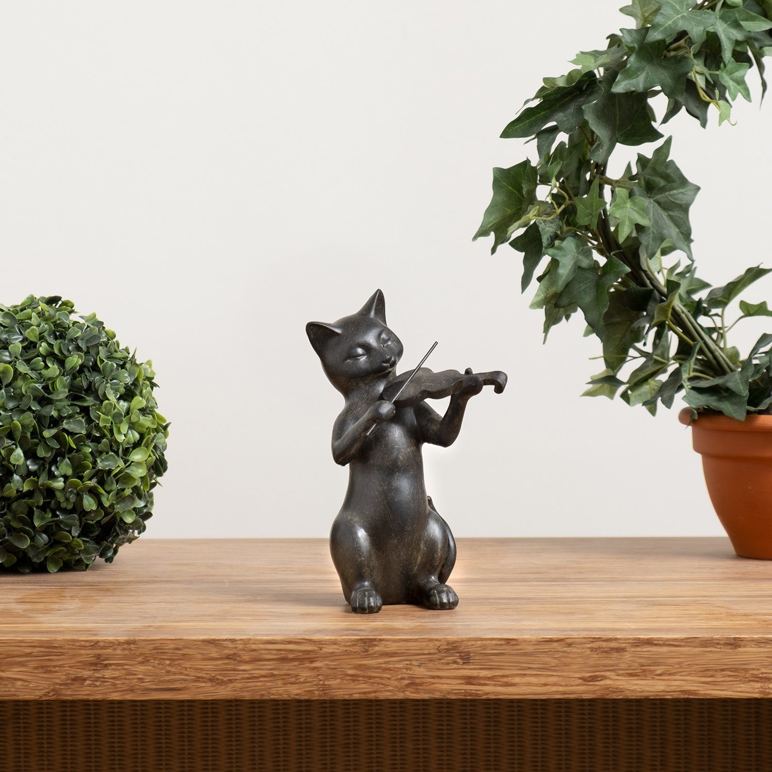 Moritz Dekofigur Figuren Musikinstrument, aus Katze Dekoelement Dekofigur Polyresin Deko-Figur Dekoration schwarz Geige Polyresin aus spielt