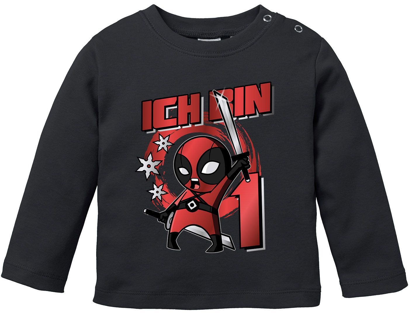 Rundhalsshirt Baby Langarmshirt erster Geburtstag Spruch Ich bin 1, ich bin 2