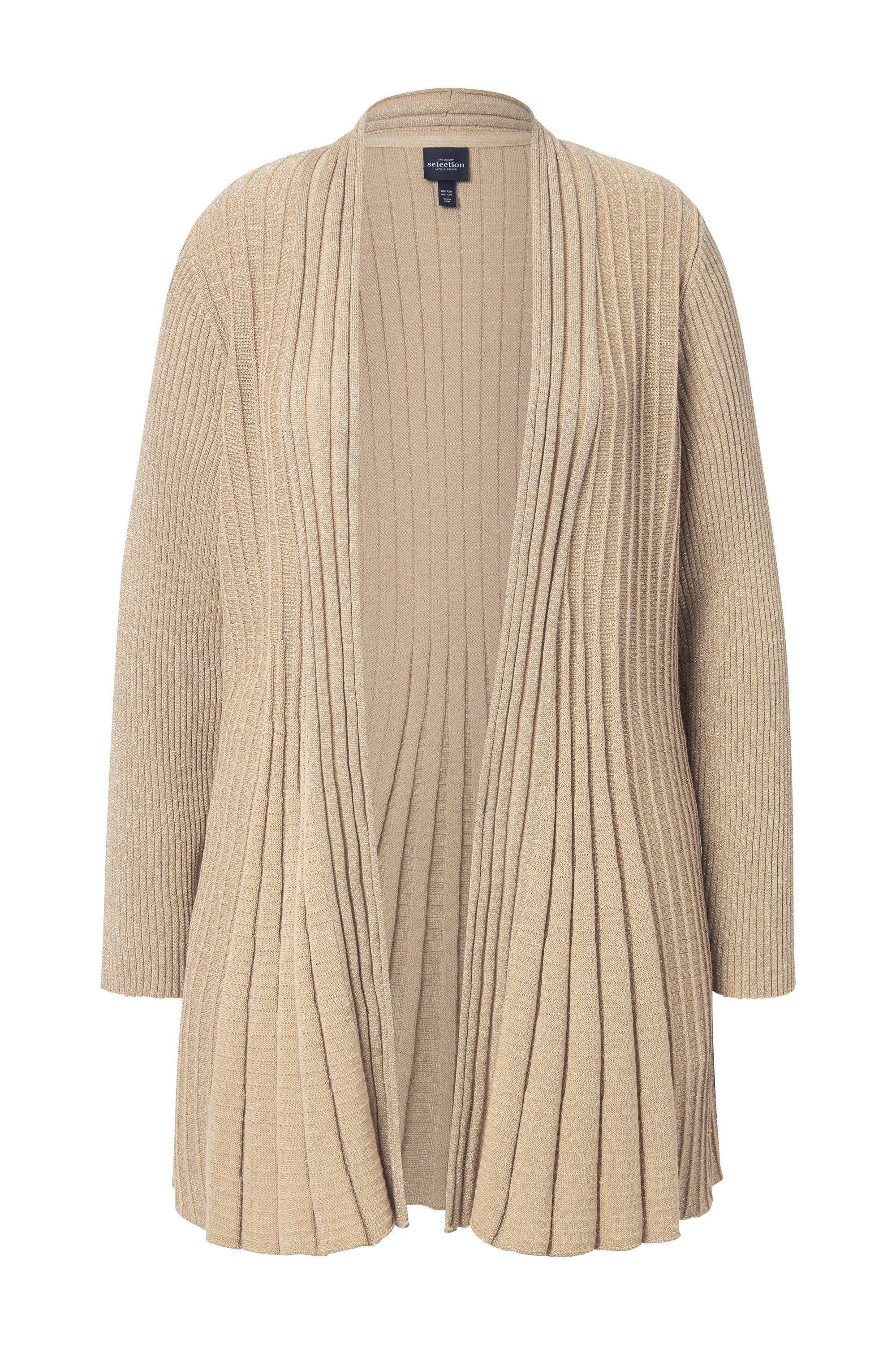 Ulla Popken Strickjacke Strickjacke Metallic-Effekt Schalkragen Langarm