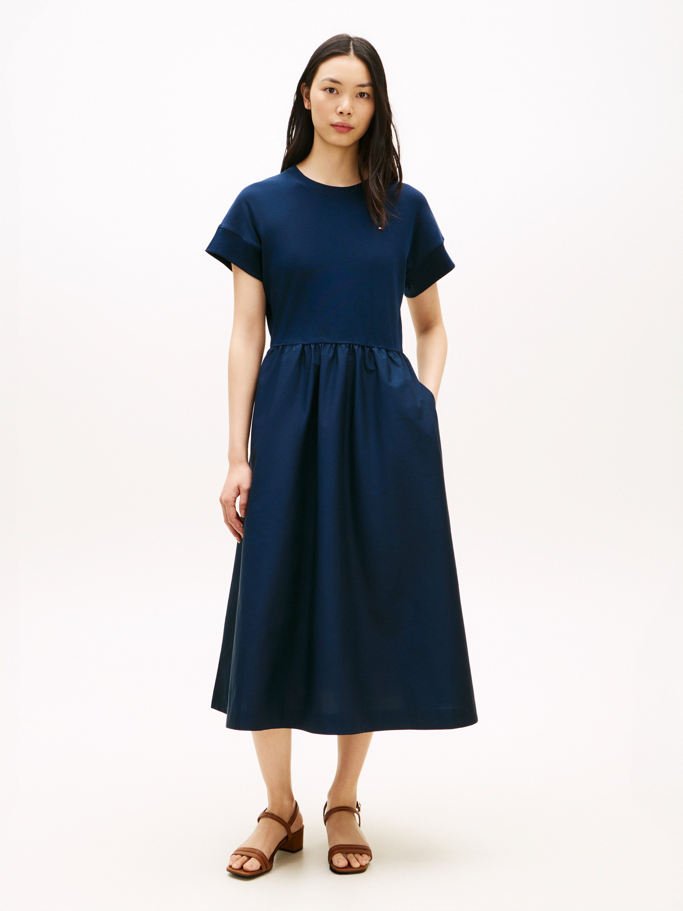Tommy Hilfiger A-Linien-Kleid CODY MIX MEDIA C-NK MIDI DRESS