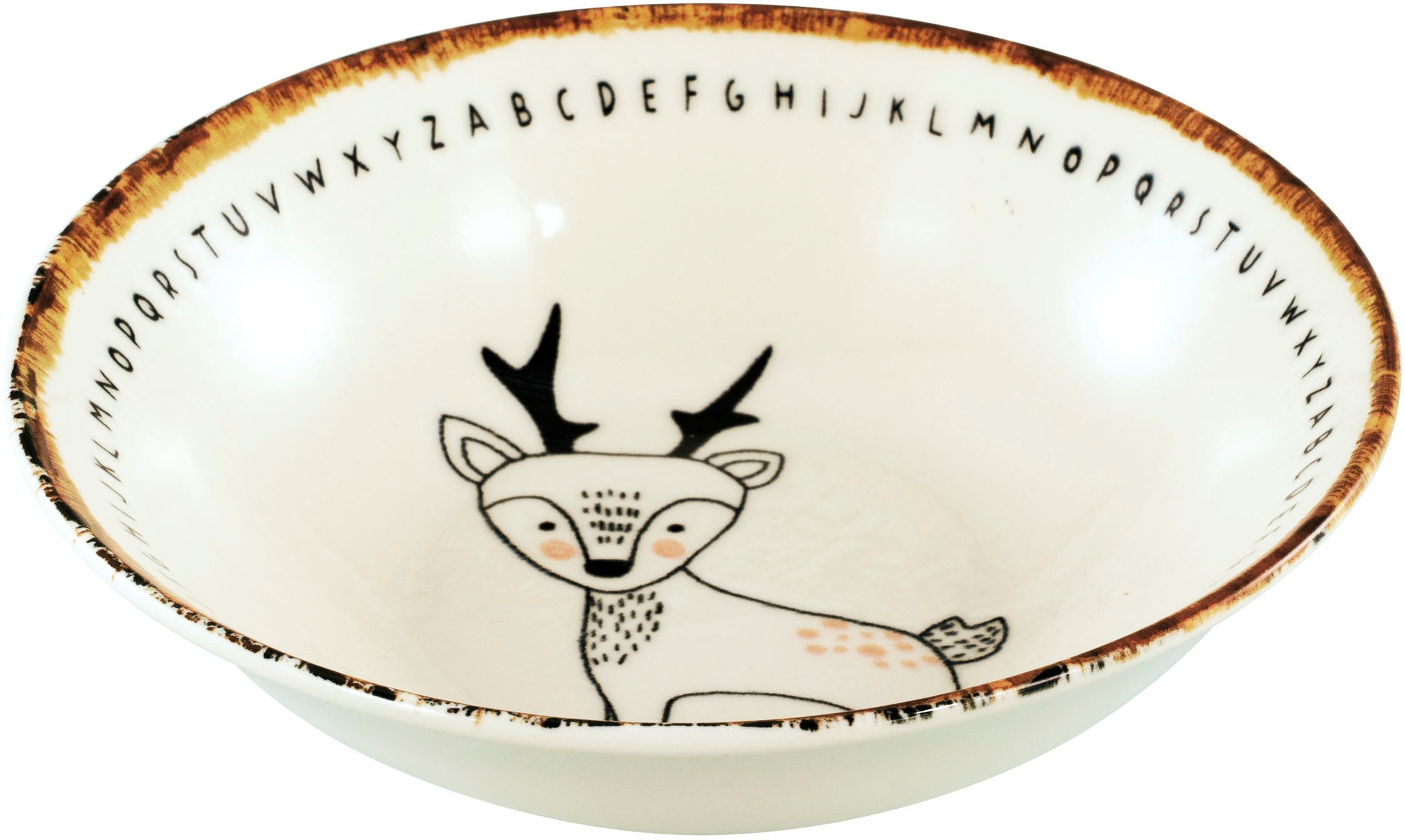 CreaTable Müslischale Freunde des Waldes, Schale 18,5 cm, 4-tlg., Steinzeug, (Set, 4-tlg), Unregelmäßig gefärbter Rand, Unikat