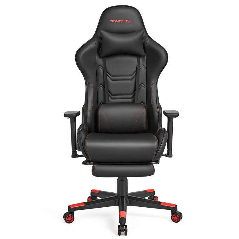 SONGMICS Gaming-Stuhl, Bürostuhl, ergonomisch, Kopfkissen, bis 150 kg belastbar