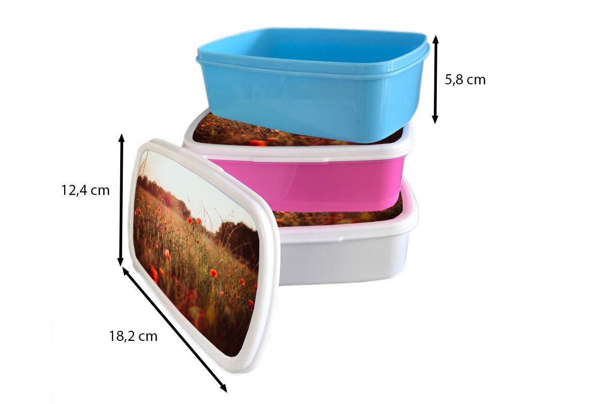 Kinder, rosa Brotbox (2-tlg), Snackbox, Kunststoff Erwachsene, - für Rot, Lunchbox - MuchoWow Blumen Sonnenuntergang Kunststoff, Mädchen, Brotdose