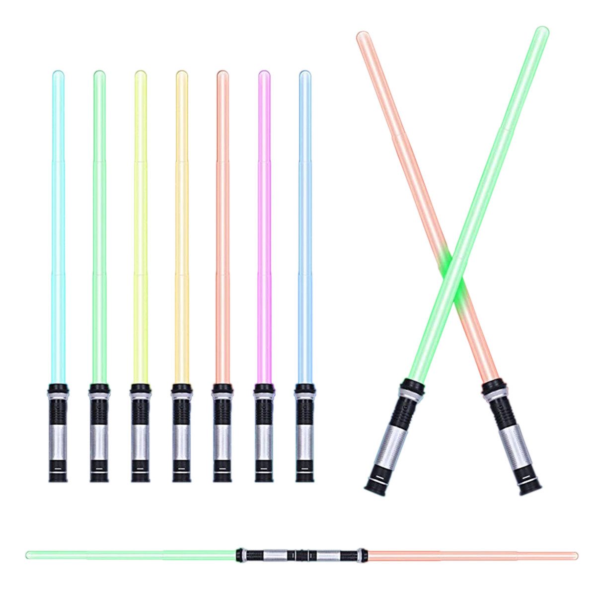 RWEUOQ Lichtschwert Laserschwert Kinder 2 in 1 mit 7 Farben und Soundeffekte 2 Stück (2-tlg), Ein toller Duell-Spielpartner für Weihnachtsfeier und Partygeschenke