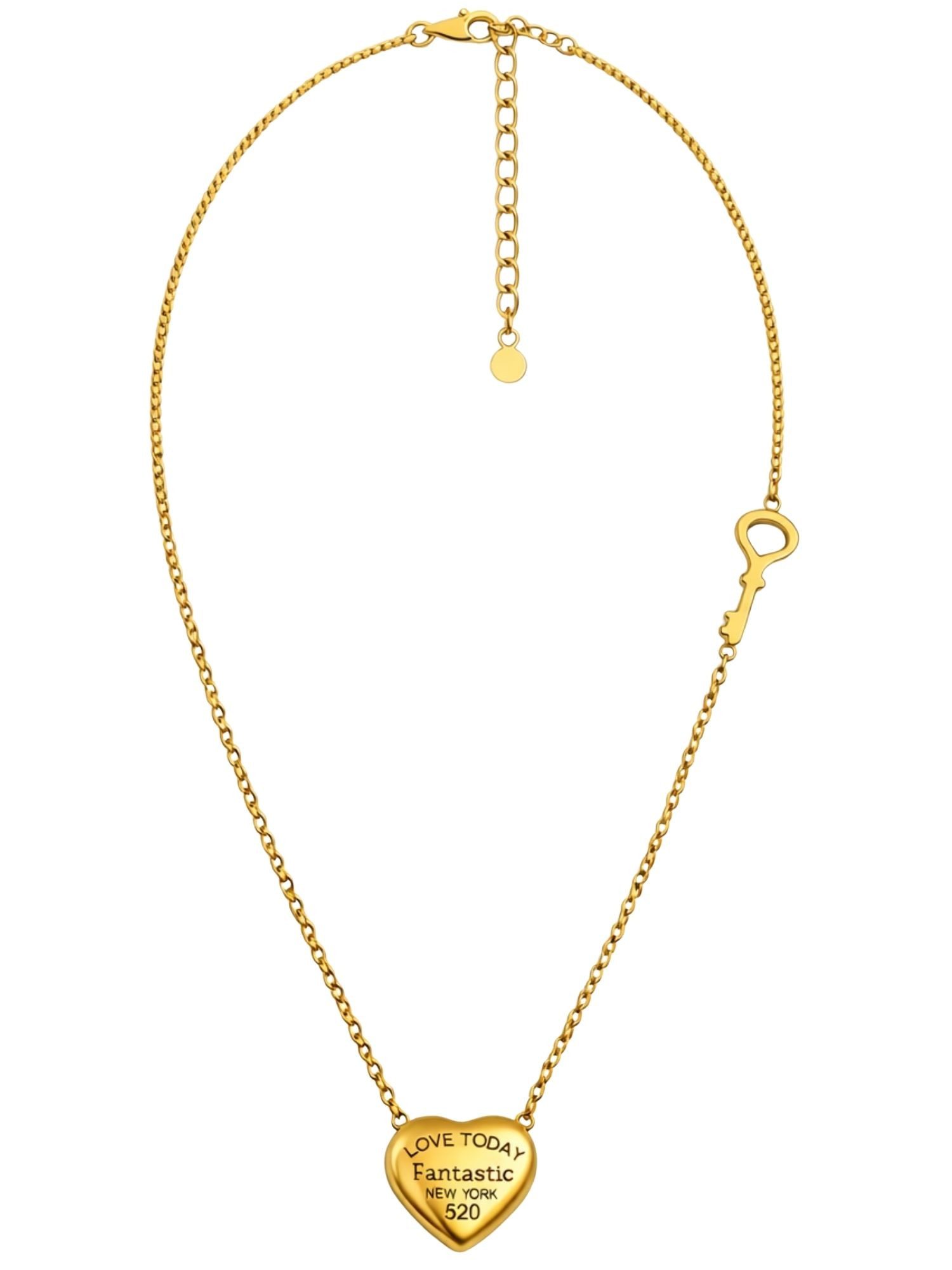 BS Schmuckdesign Herzkette Halskette Damen Kette Herz & Schlüssel Liebeskette vergoldet (inkl. Geschenkbox), 18K vergoldet, hypoallergen & wasserfest
