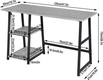 Woltu Schreibtisch (1-St), mit 2 Ablagen, aus MDF und Stahl, 120x50x73cm